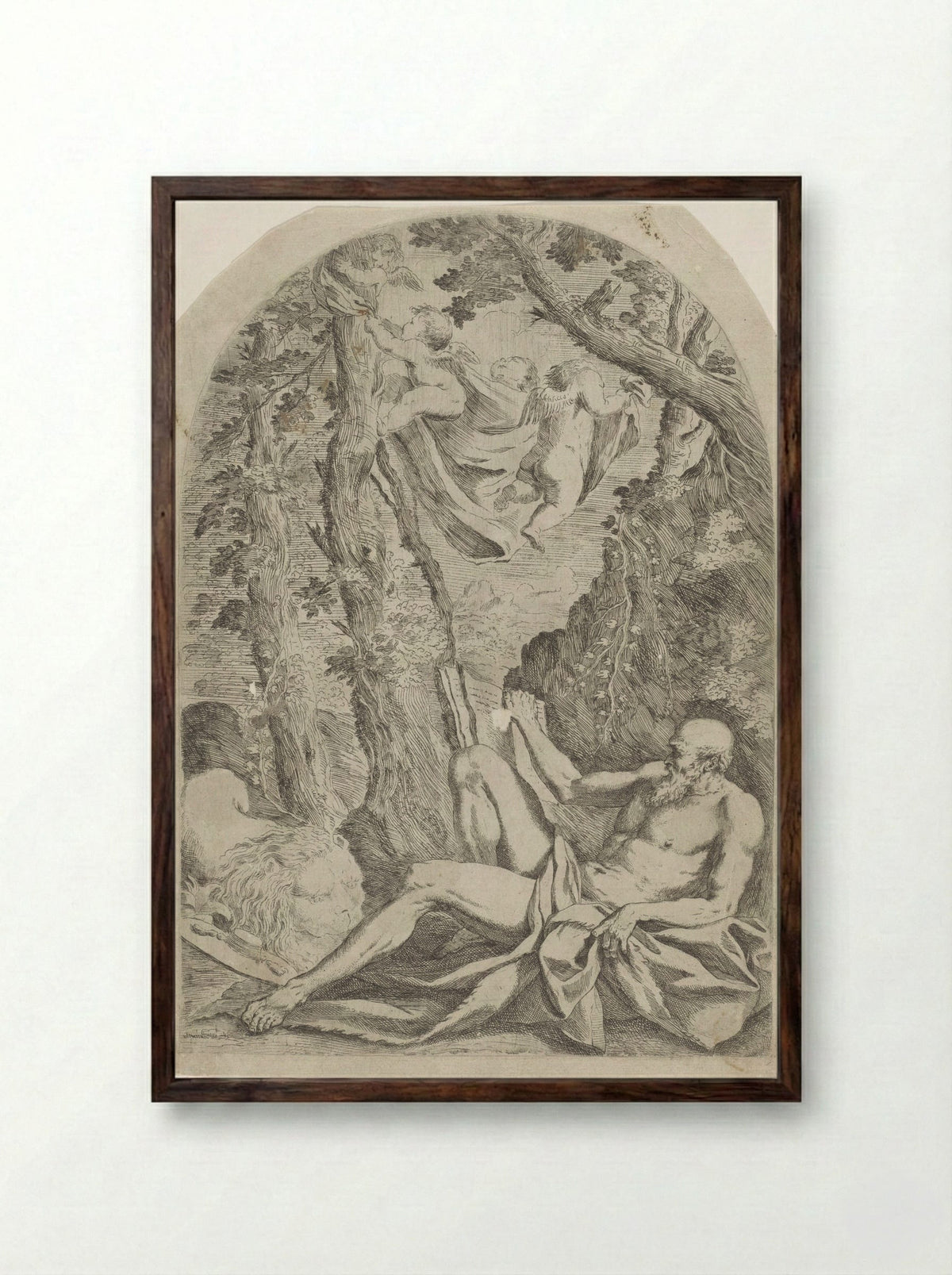 Saint Jerome in the Wilderness - Francesco Amato - Framed Print Dark Wood