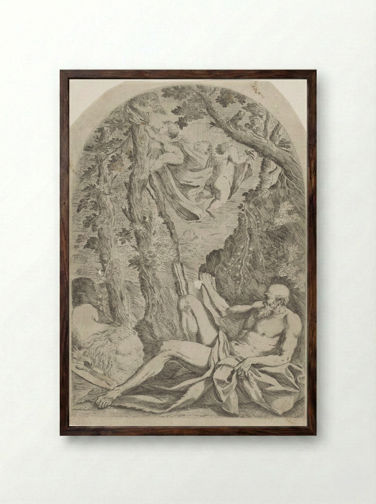Saint Jerome in the Wilderness - Francesco Amato - Framed Print Dark Wood