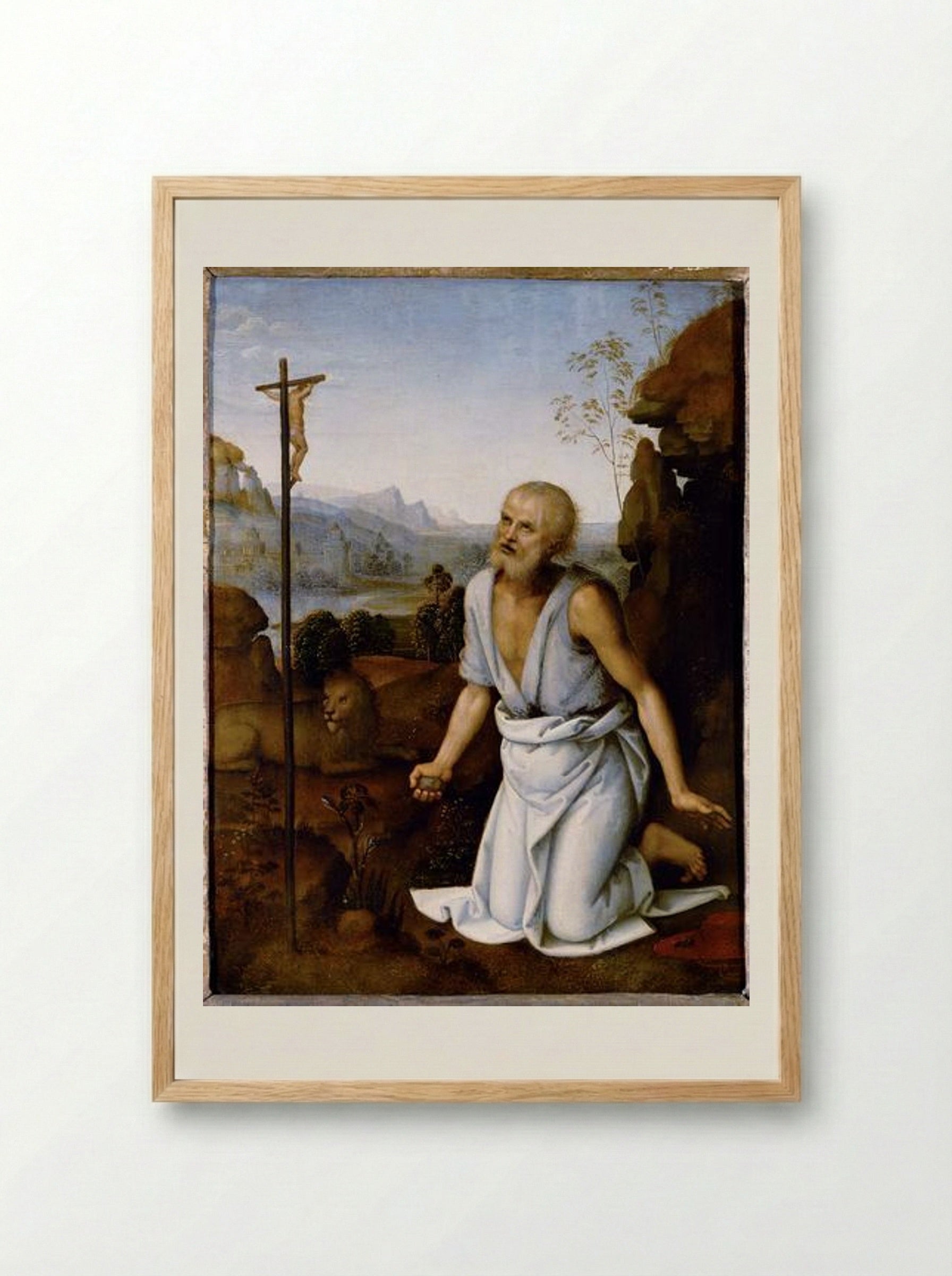 Saint Jerome in the Wilderness - Pietro Perugino - Framed Print Wood