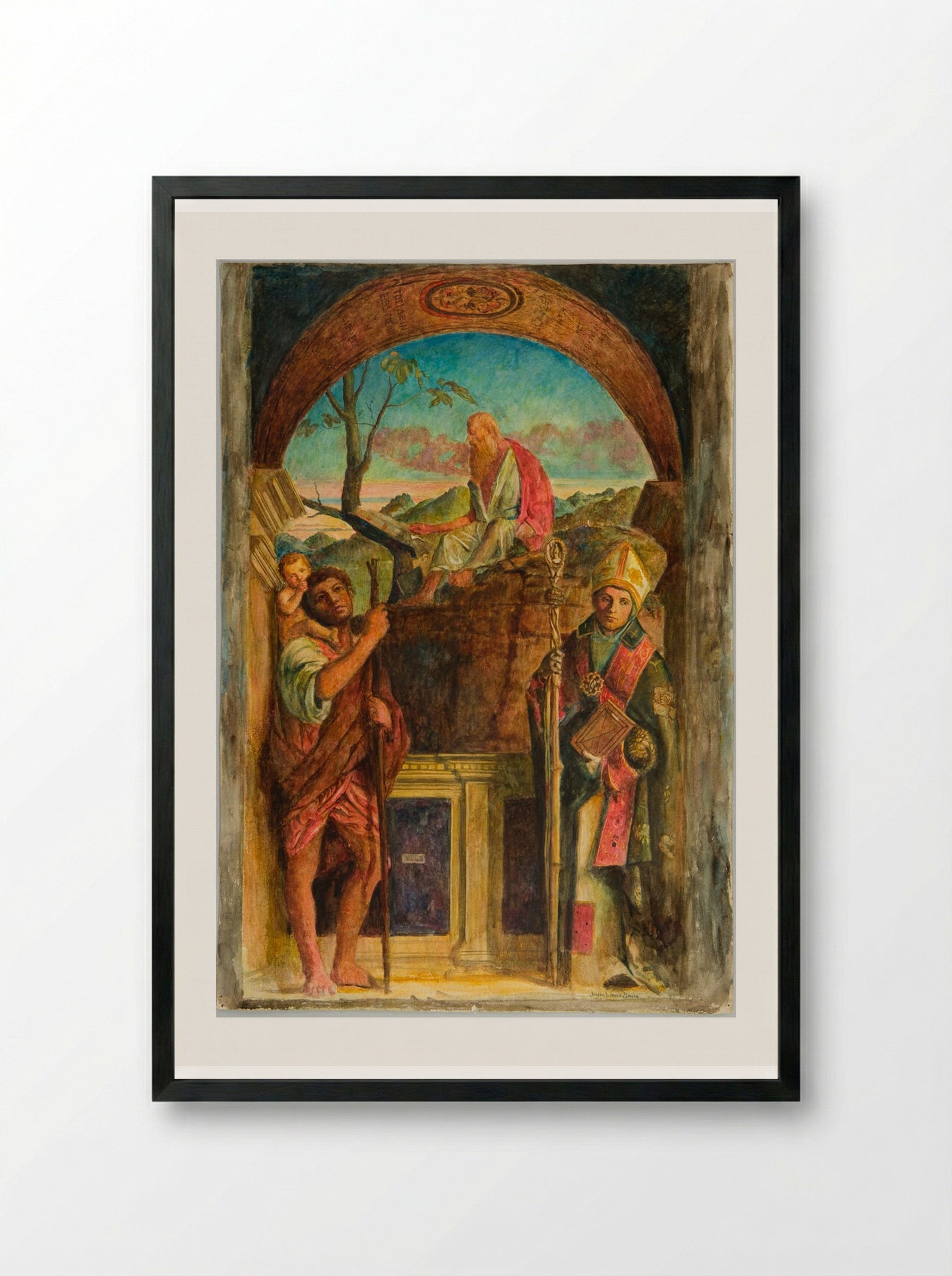 Saint Jerome, with Saints Christopher and Louis of Toulouse, after Bellini - Joseph Lindon Smith - Framed Print Black