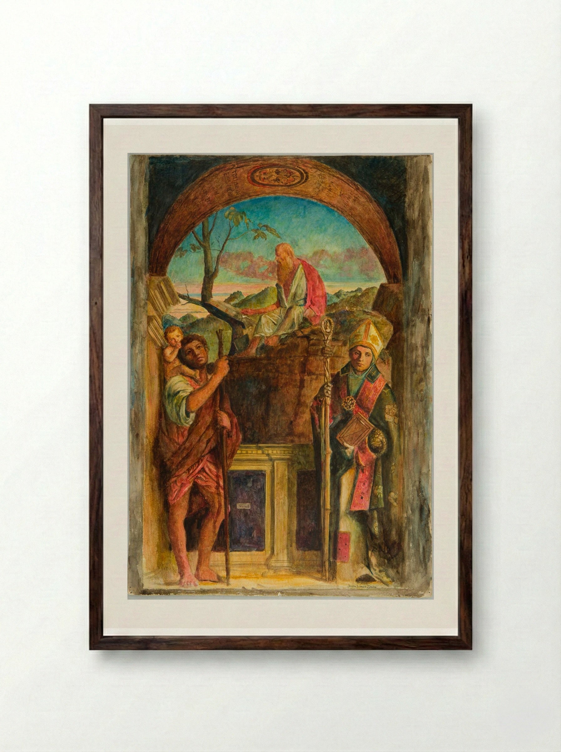 Saint Jerome, with Saints Christopher and Louis of Toulouse, after Bellini - Joseph Lindon Smith - Framed Print Dark Wood