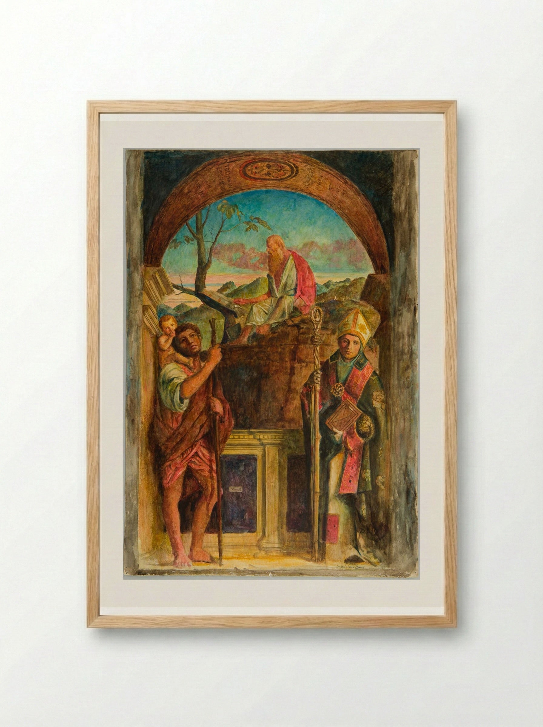 Saint Jerome, with Saints Christopher and Louis of Toulouse, after Bellini - Joseph Lindon Smith - Framed Print Wood