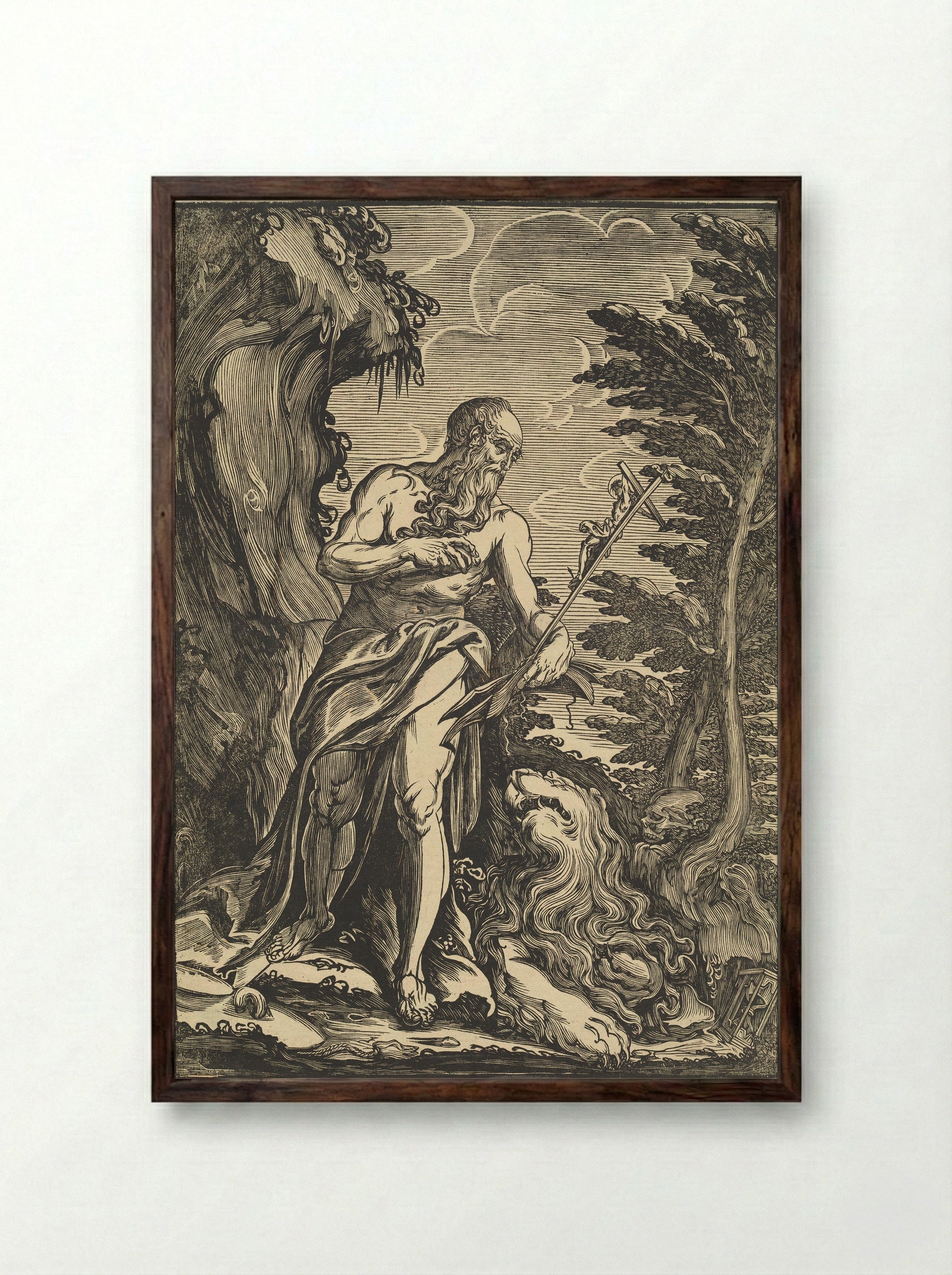 Saint Jerome - Giuseppe Scolari - Framed Print Dark Wood