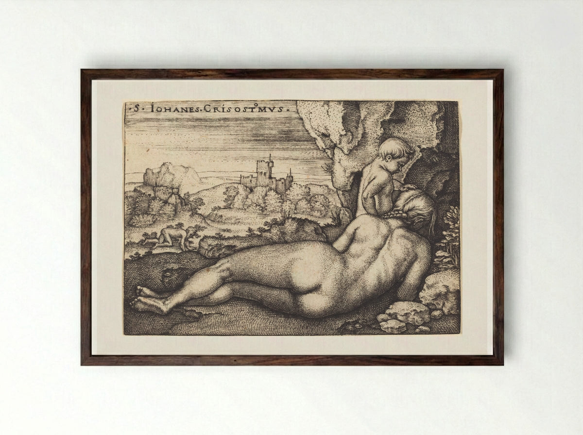 Saint John Chrysostom - Sebald Beham - Framed Print Dark Wood