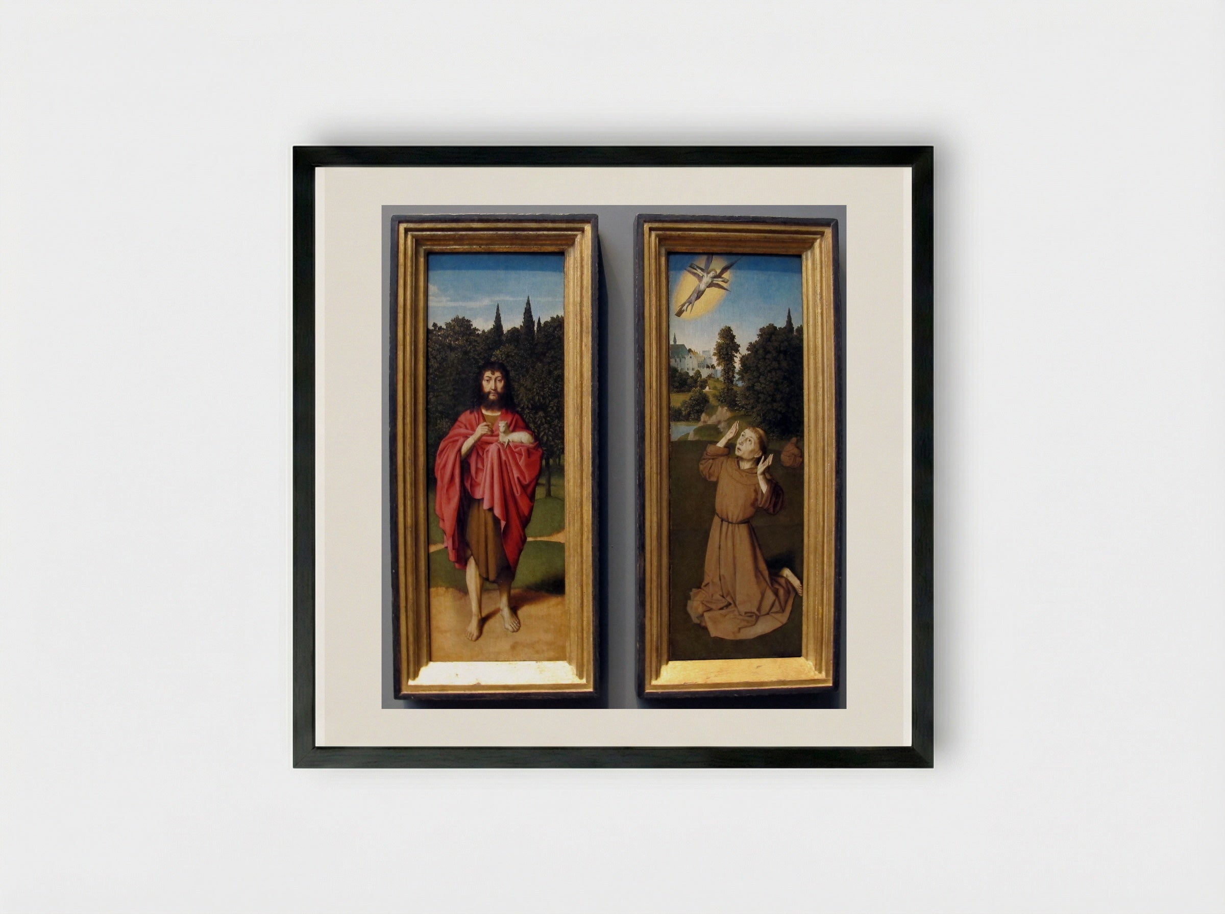 Saint John the Baptist and Saint Francis Receiving the Stigmata - Gerard David - Framed Print Black