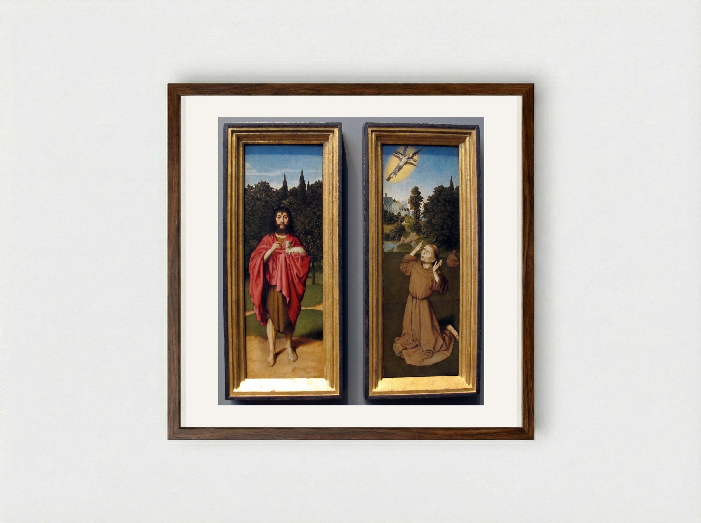 Saint John the Baptist and Saint Francis Receiving the Stigmata - Gerard David - Framed Print Dark Wood