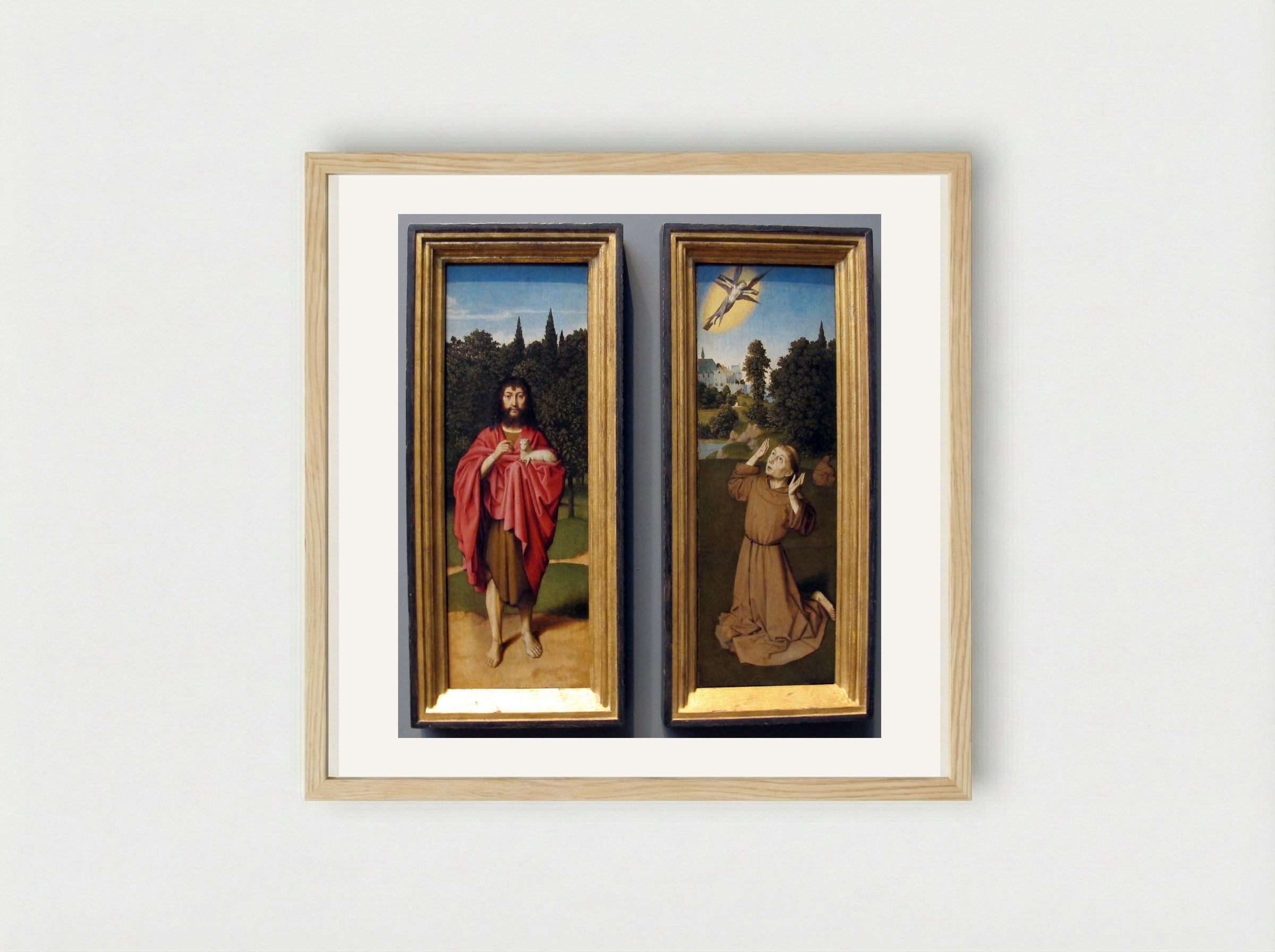 Saint John the Baptist and Saint Francis Receiving the Stigmata - Gerard David - Framed Print Wood