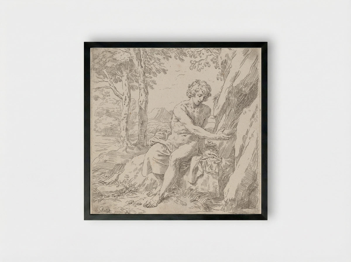 Saint John the Baptist in the Desert - Simone Cantarini - Framed Print Black