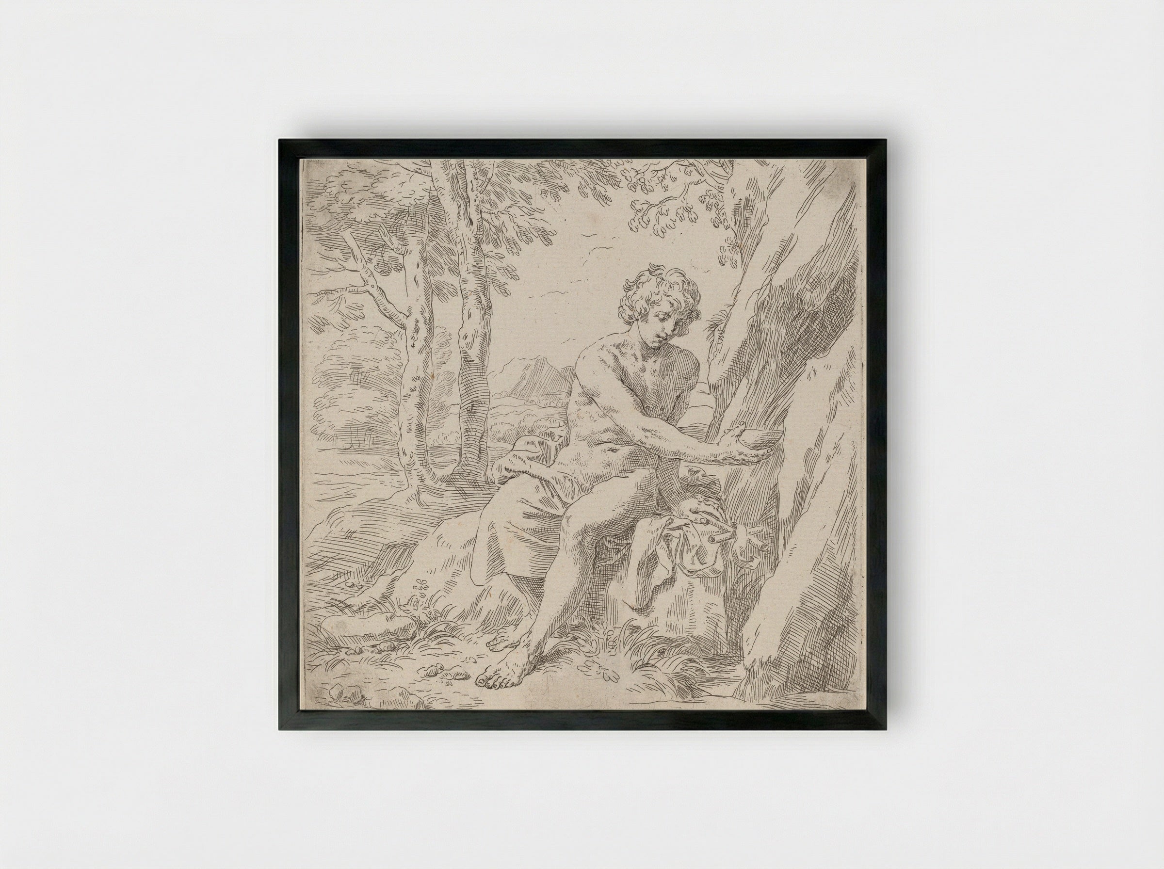 Saint John the Baptist in the Desert - Simone Cantarini - Framed Print Black