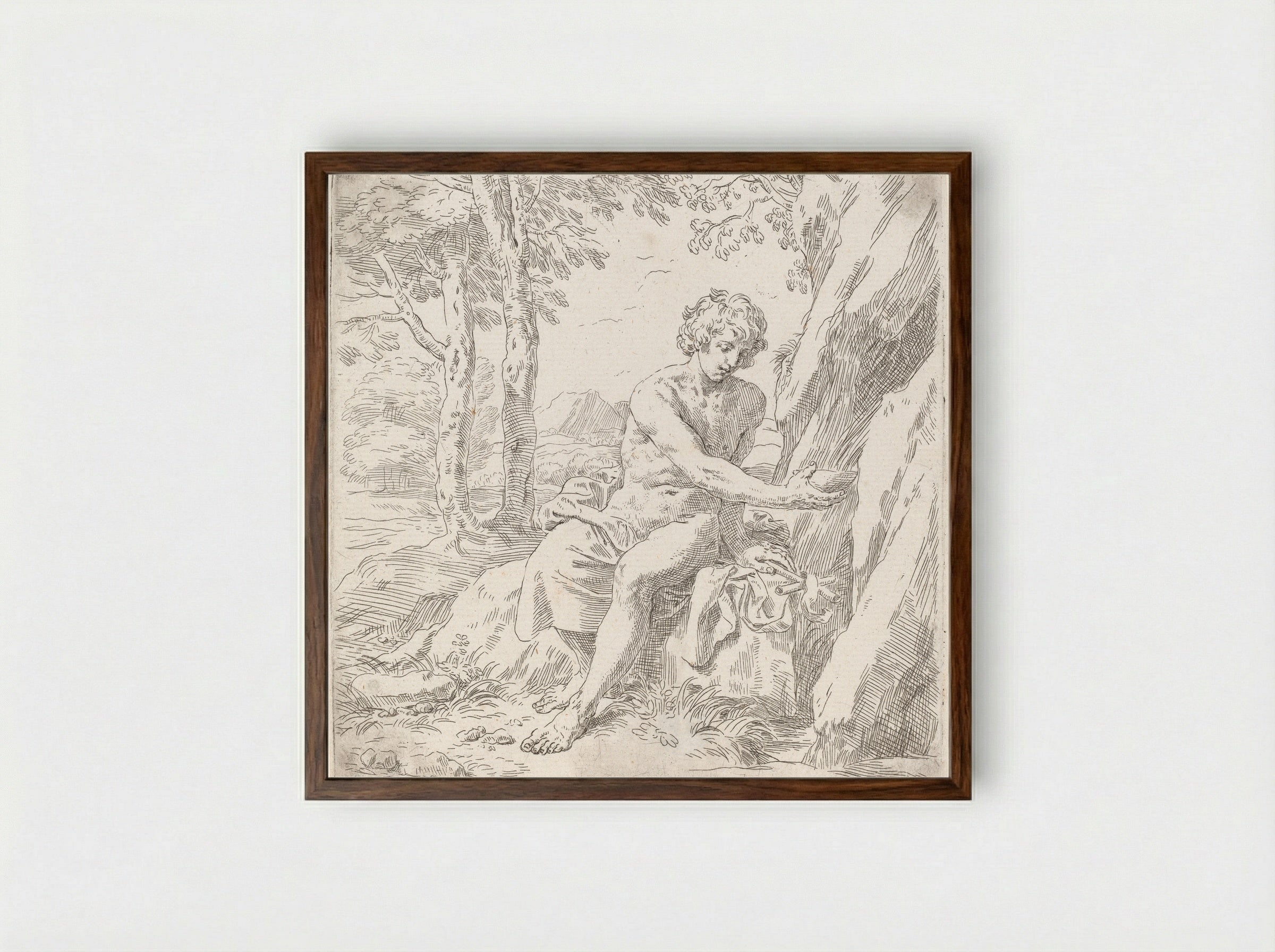 Saint John the Baptist in the Desert - Simone Cantarini - Framed Print Dark Wood
