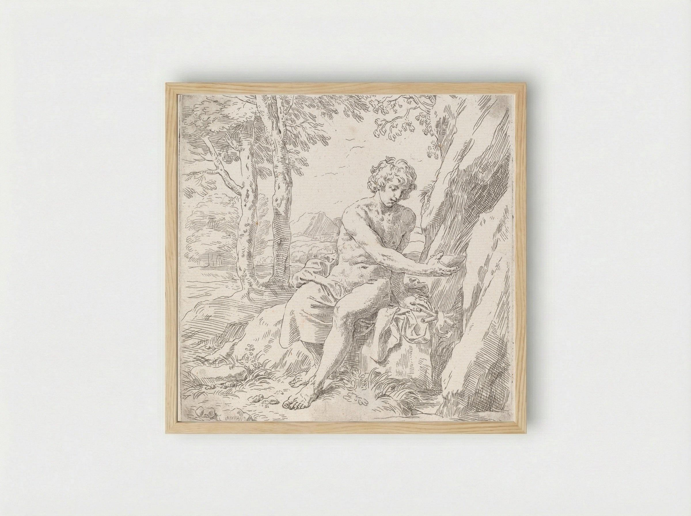 Saint John the Baptist in the Desert - Simone Cantarini - Framed Print Wood