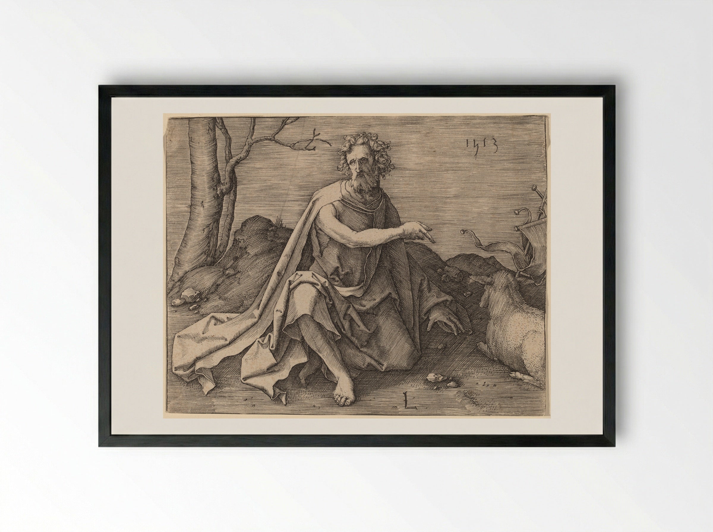 Saint John the Baptist - Lucas van Leyden - Framed Print Black