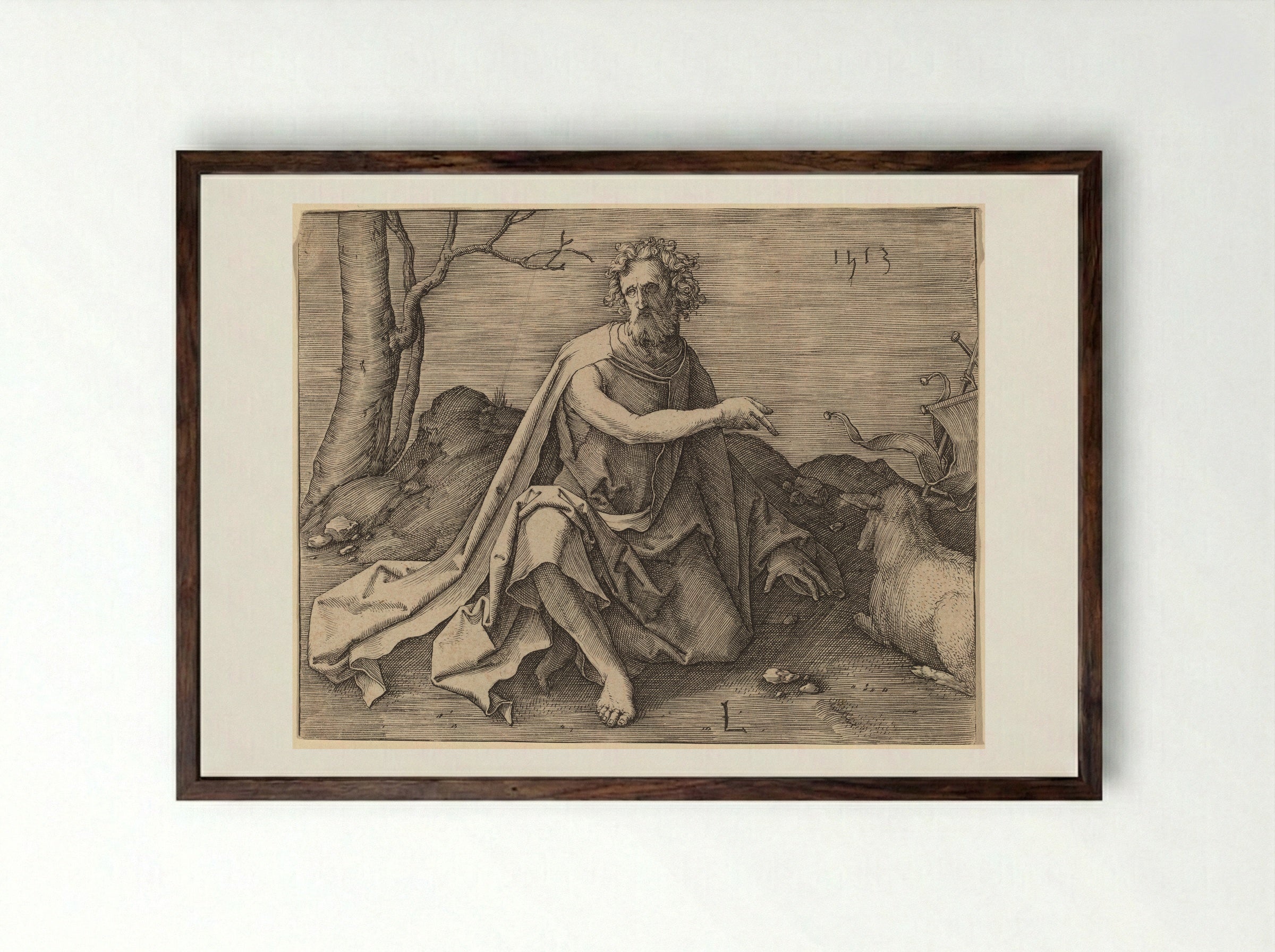 Saint John the Baptist - Lucas van Leyden - Framed Print Dark Wood