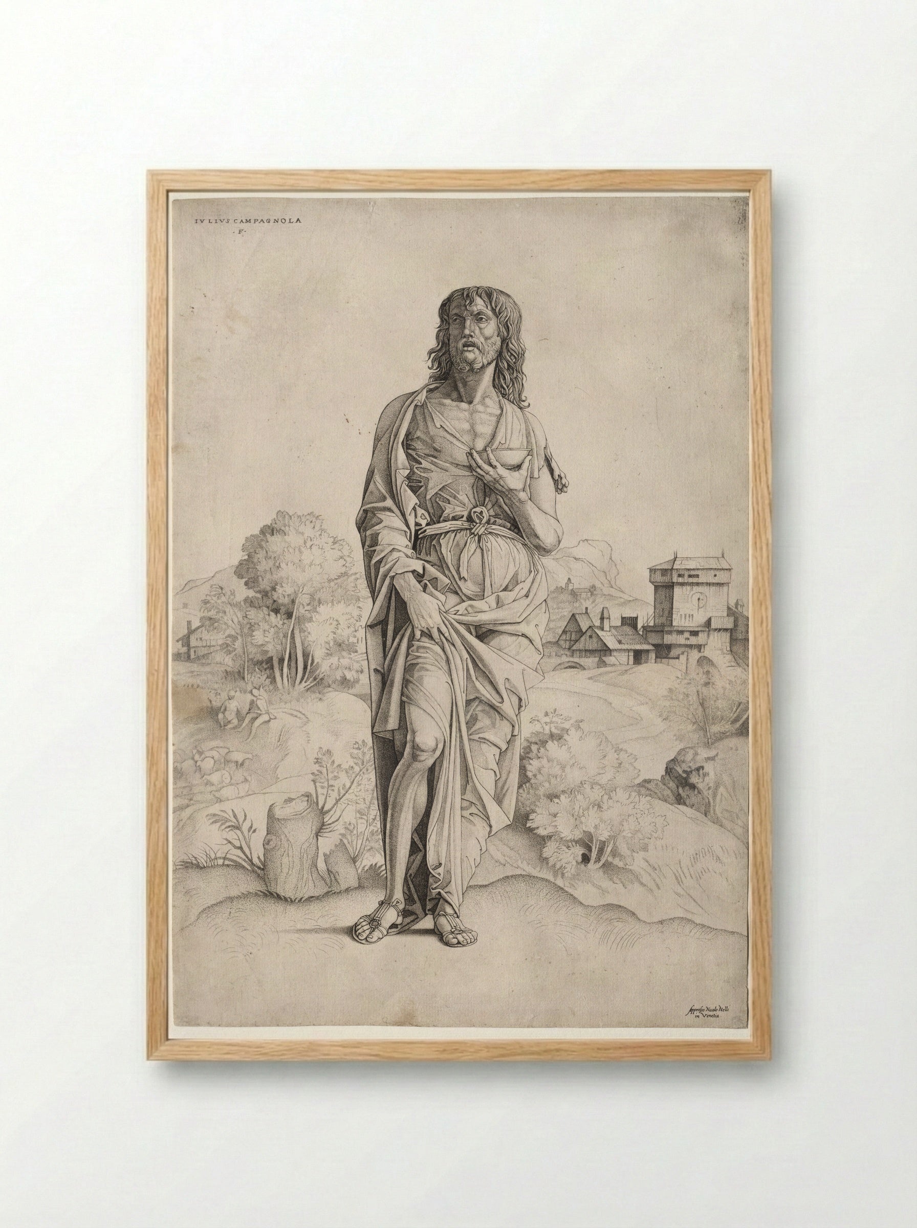 Saint John the Baptist - Giulio Campagnola - Framed Print Wood
