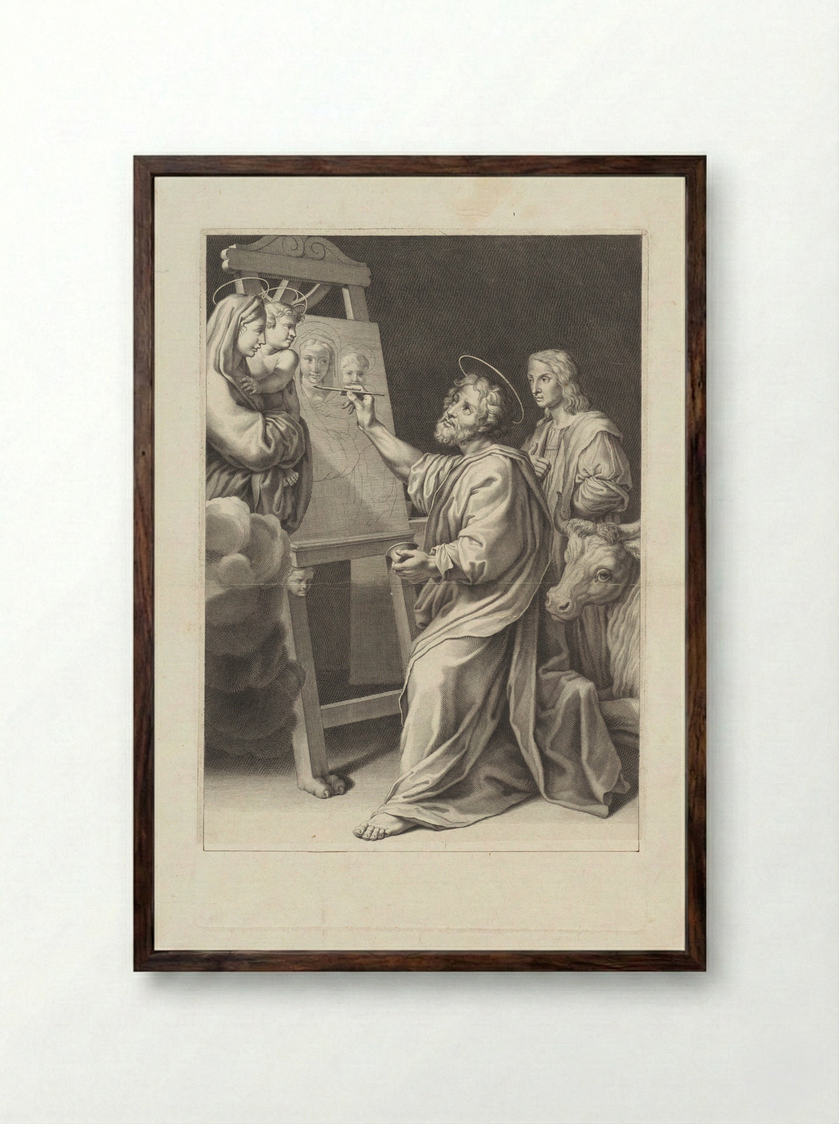 Saint Luke Painting the Virgin and Child - Jean Langlois - Framed Print Dark Wood