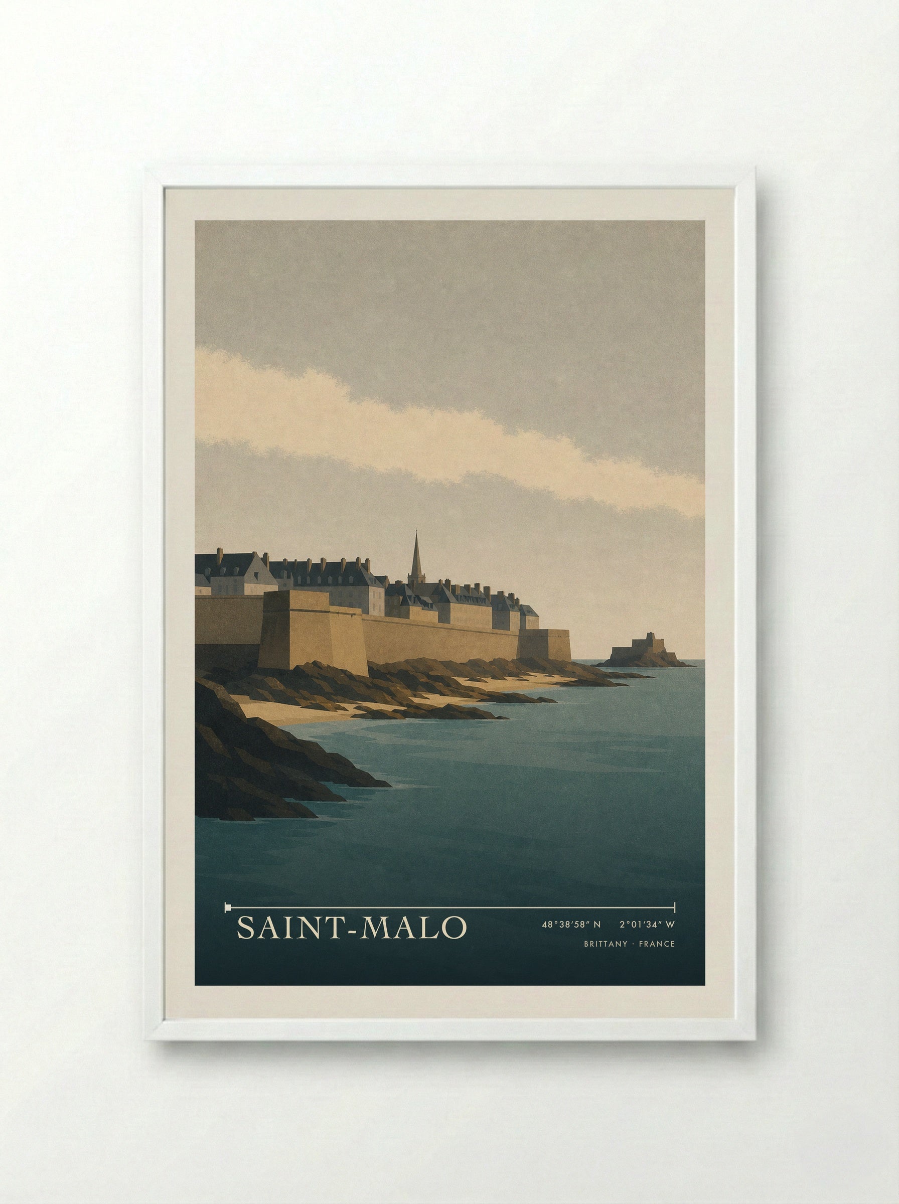 Saint-Malo Travel Poster Artwork - Framed Print White