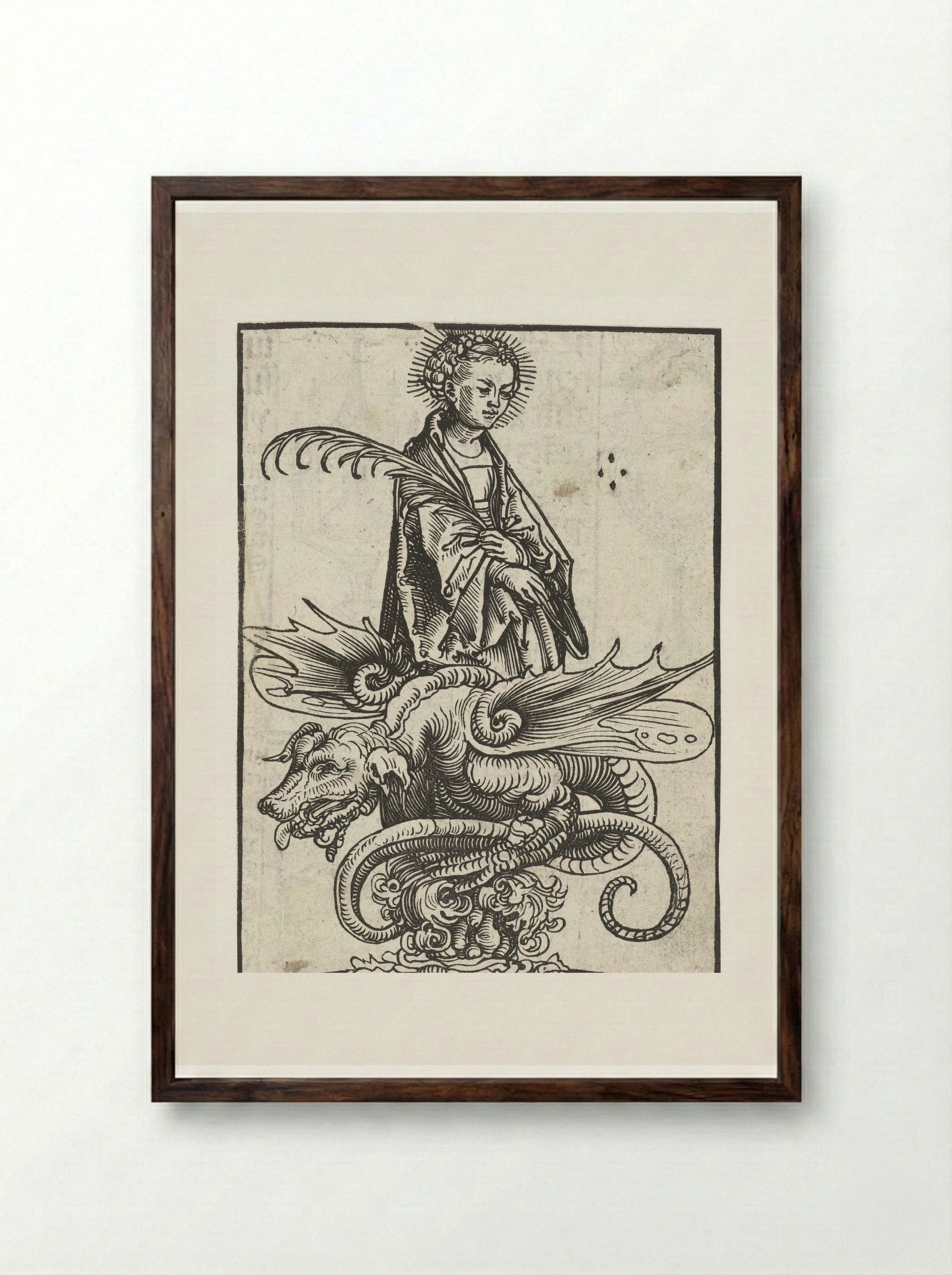 Saint Margaret and the Dragon - Lucas Cranach the Elder - Framed Print Dark Wood