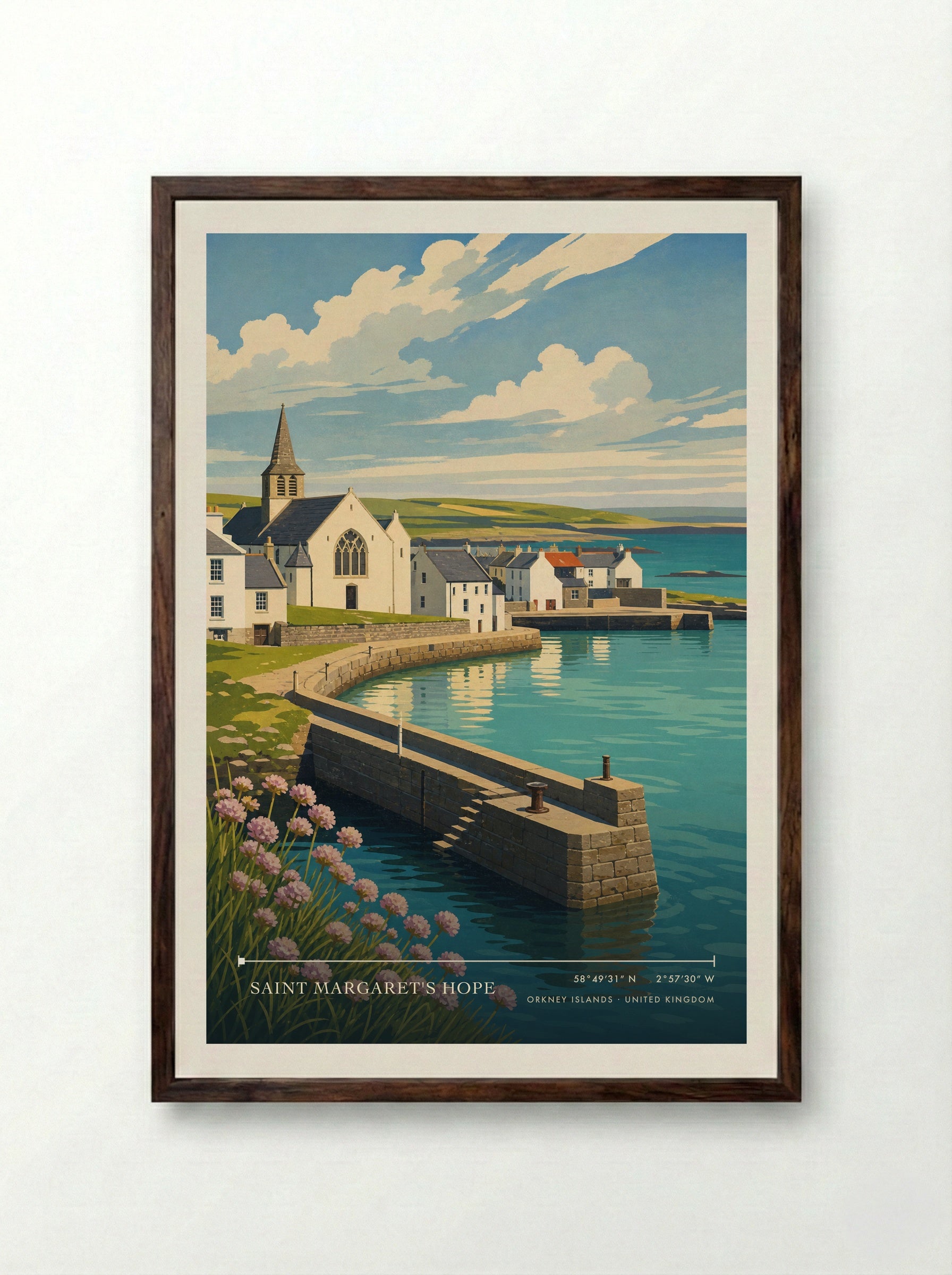 Saint Margaret's Hope Orkney Islands United Kingdom Travel Poster - Framed Print Dark Wood