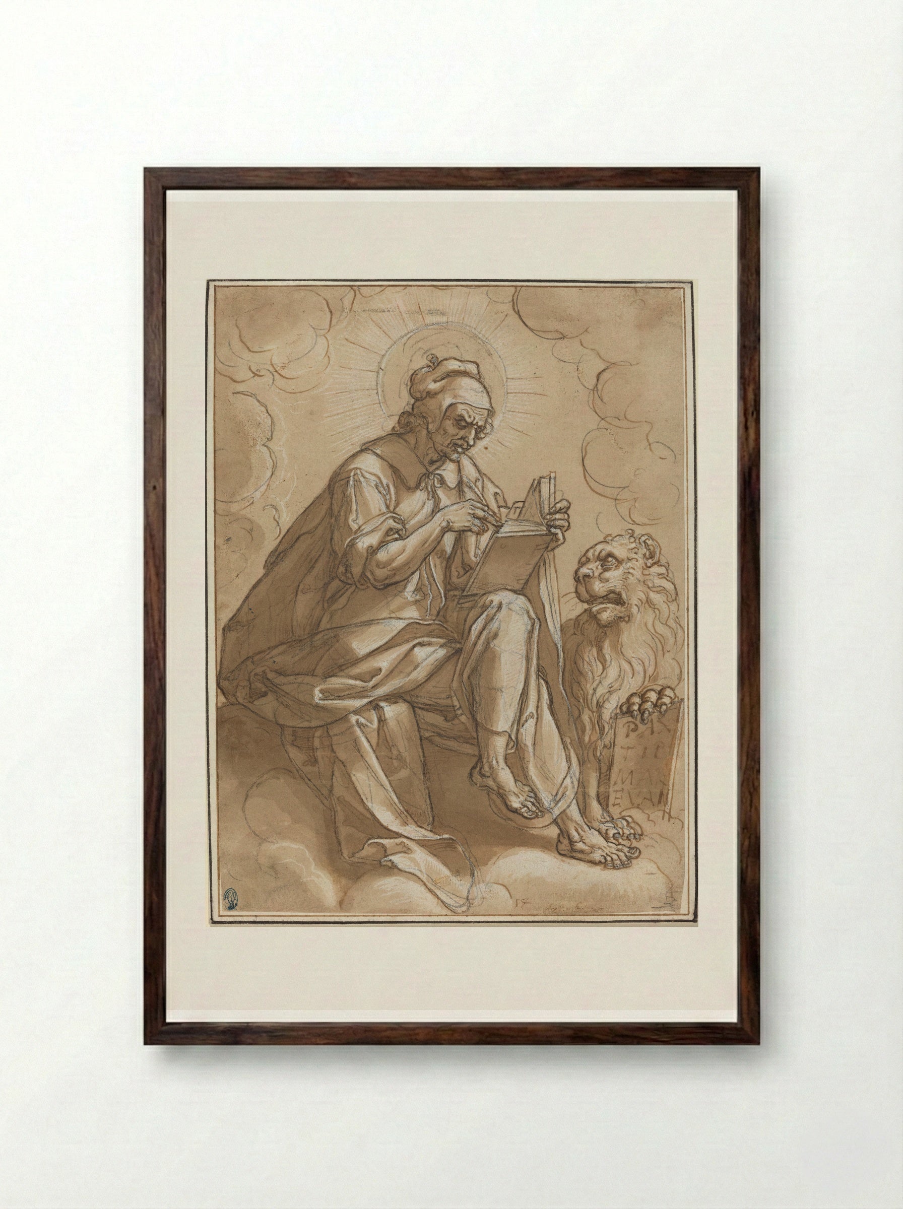 Saint Mark the Evangelist - Heinrich Aldegrever - Framed Print Dark Wood
