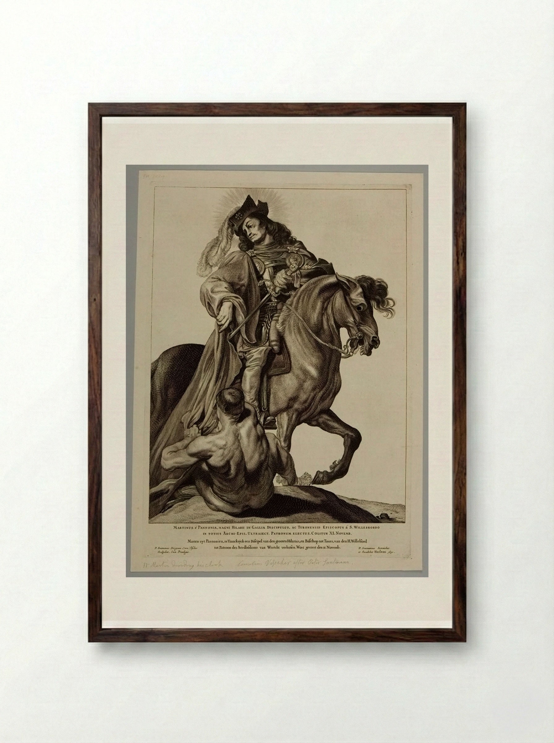 Saint Martin Dividing His Cloak - Cornelis Visscher - Framed Print Dark Wood