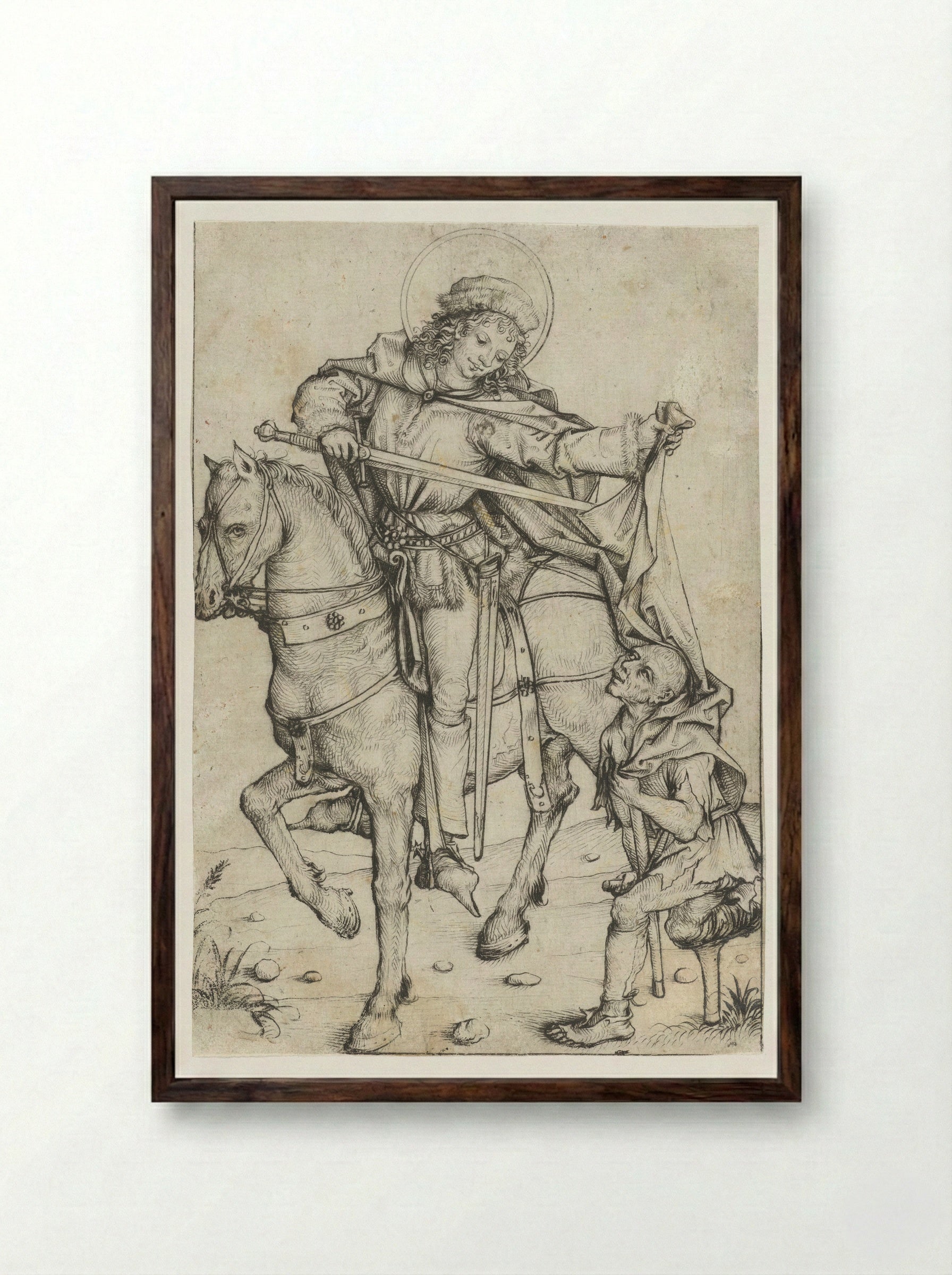 Saint Martin and the Beggar - Master of the Amsterdam Cabinet - Framed Print Dark Wood