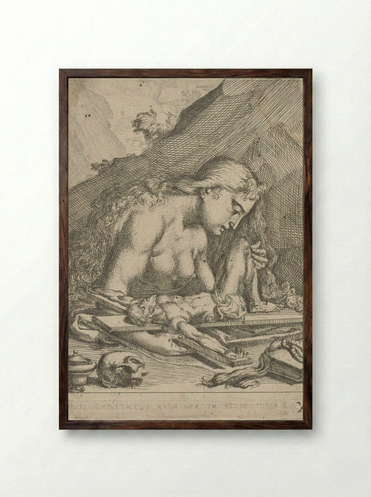 Saint Mary Magdalene as a Penitent Sinner - François Joseph Lonsing - Framed Print Dark Wood