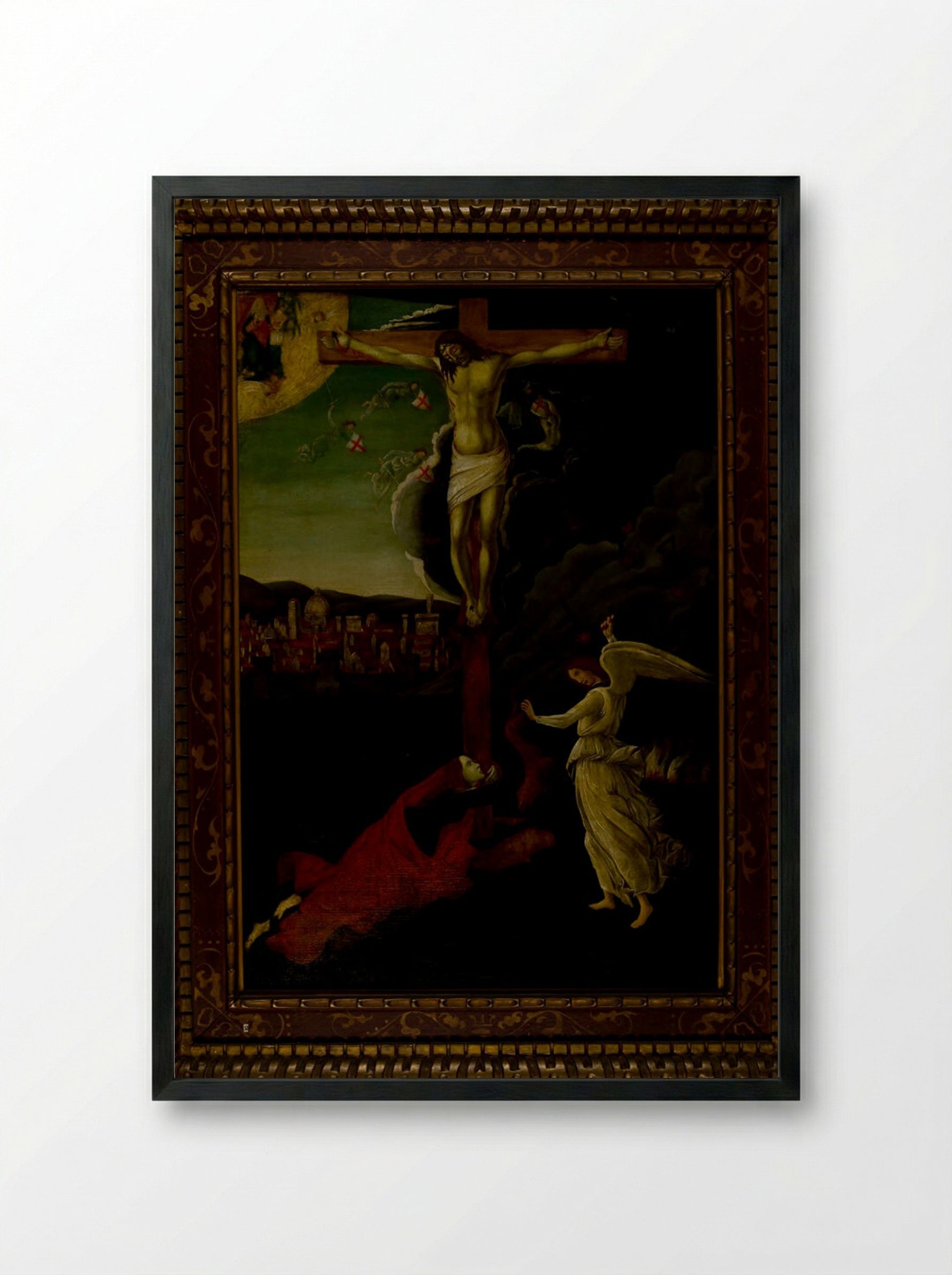 Saint Mary Magdalene at the Foot of the Cross, after Botticelli - Carl Peter Teigen - Framed Print Black