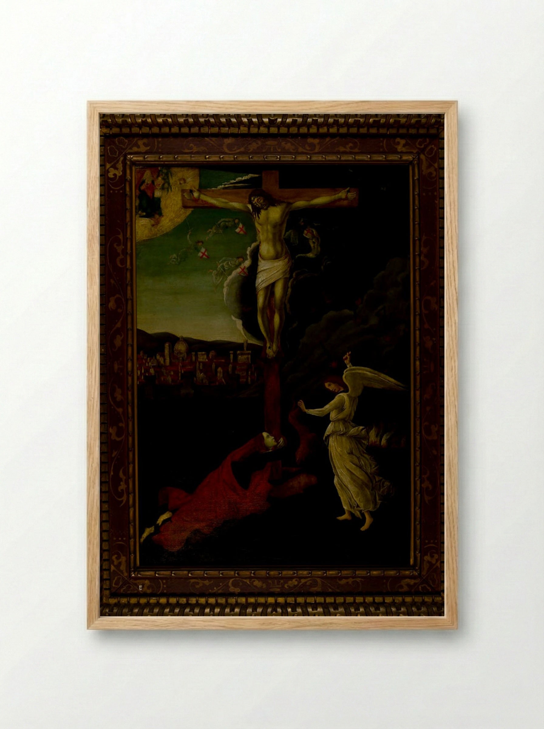 Saint Mary Magdalene at the Foot of the Cross, after Botticelli - Carl Peter Teigen - Framed Print Wood