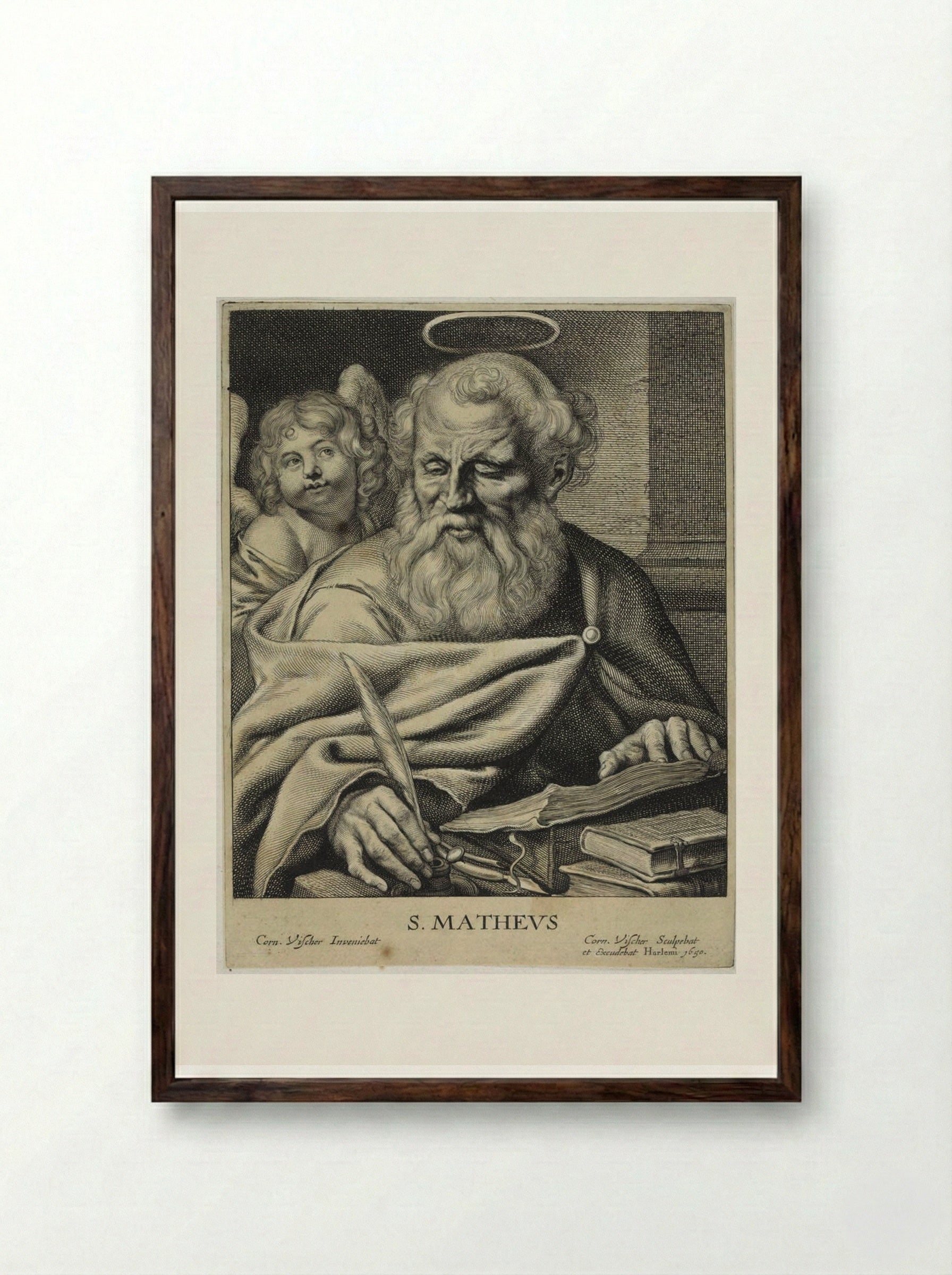 Saint Matthew - Cornelis Visscher - Framed Print Dark Wood