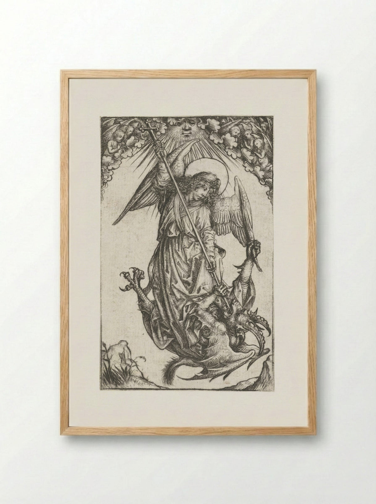 Saint Michael Fighting the Dragon - Master of the Amsterdam Cabinet - Framed Print Wood