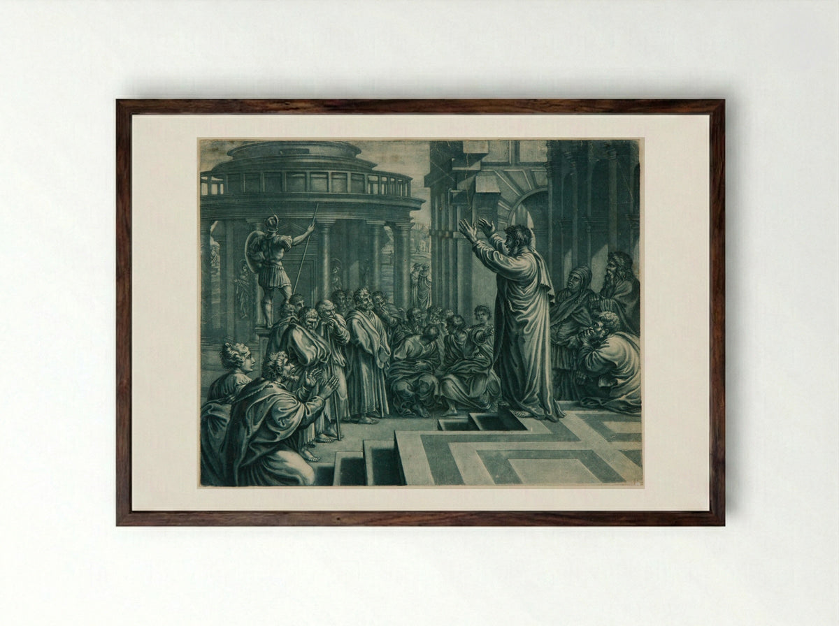 Saint Paul Preaching in Athens - Elisha Kirkall - Framed Print Dark Wood