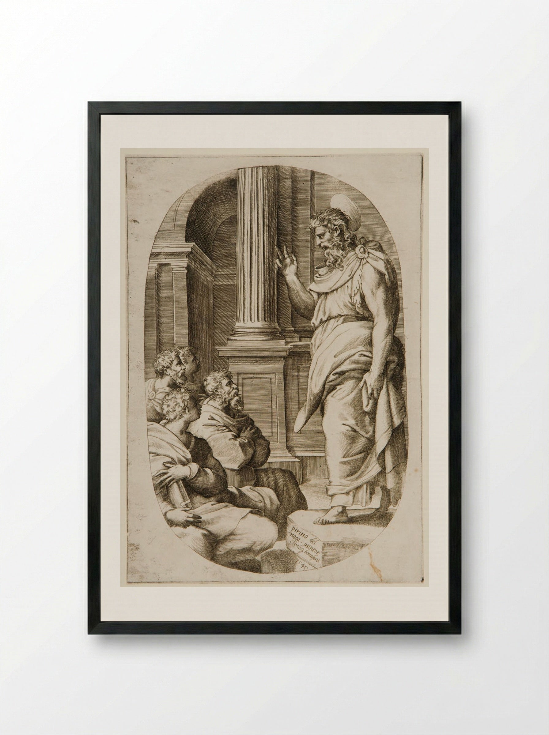 Saint Paul Preaching - Giulio Bonasone - Framed Print Black