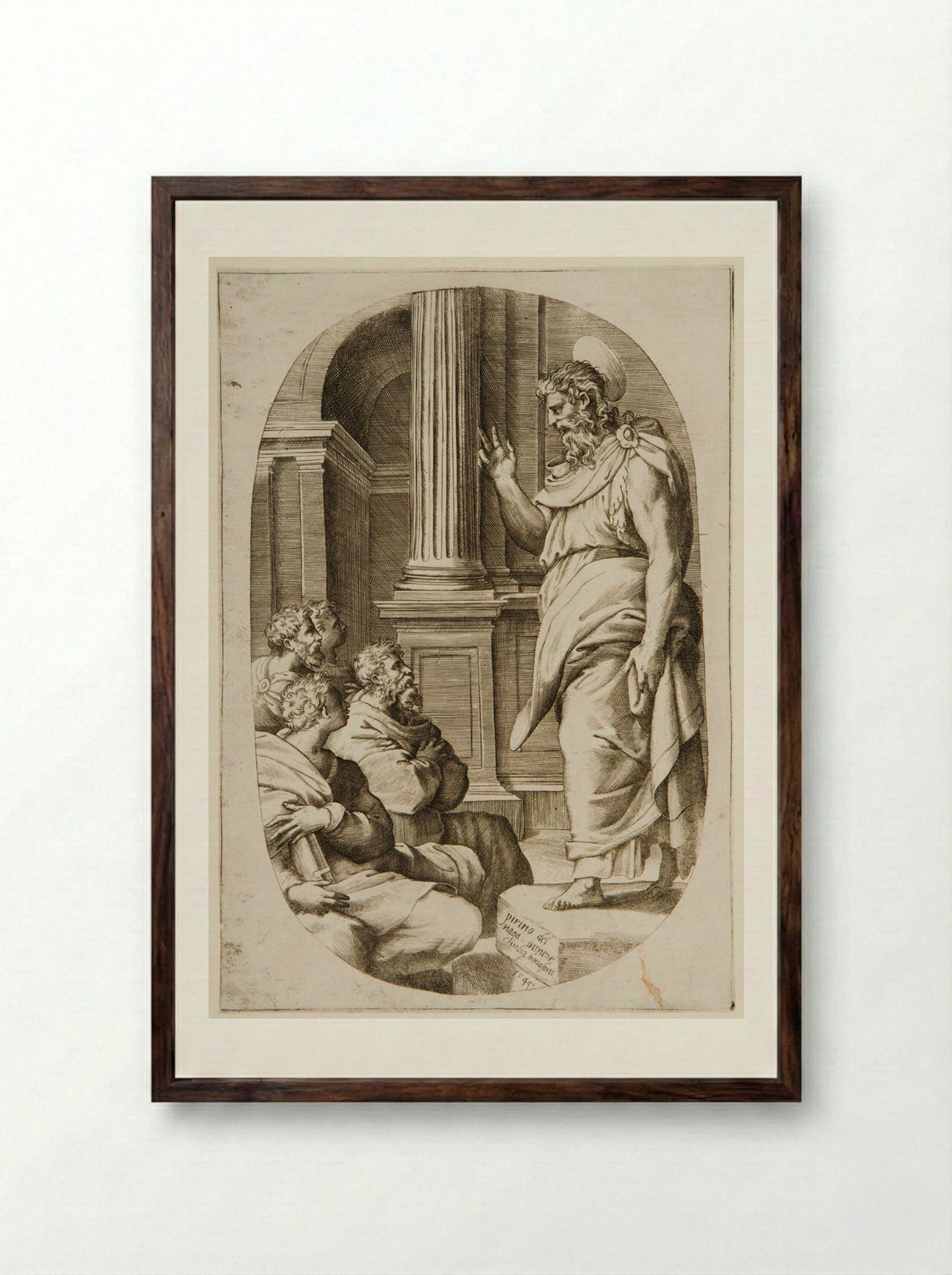 Saint Paul Preaching - Giulio Bonasone - Framed Print Dark Wood