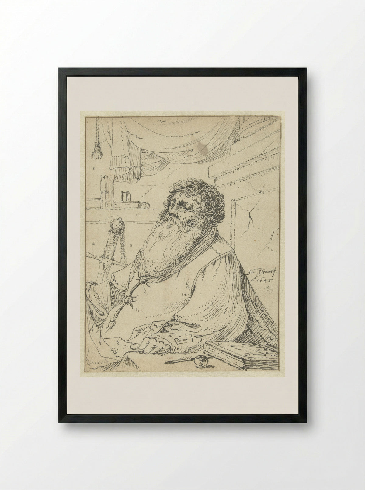 Saint Paul Seated at a Table - Jacob Symonsz. Pynas - Framed Print Black