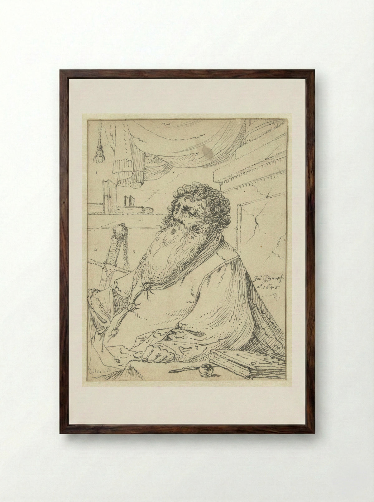 Saint Paul Seated at a Table - Jacob Symonsz. Pynas - Framed Print Dark Wood