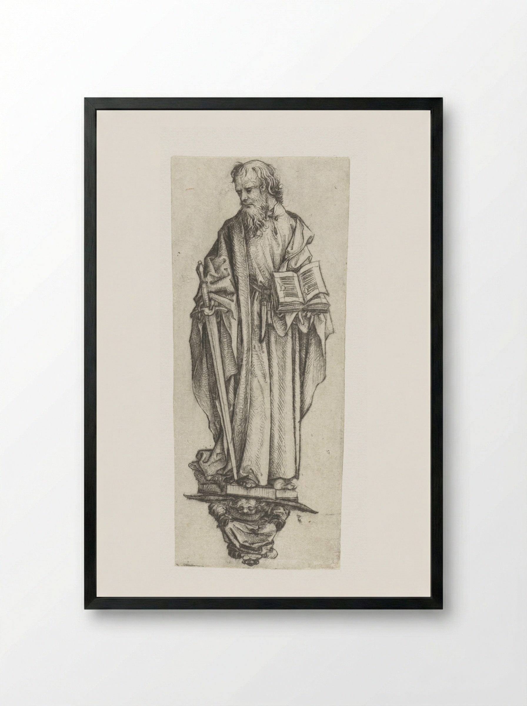 Saint Paul Standing on a Console - Master of the Amsterdam Cabinet - Framed Print Black