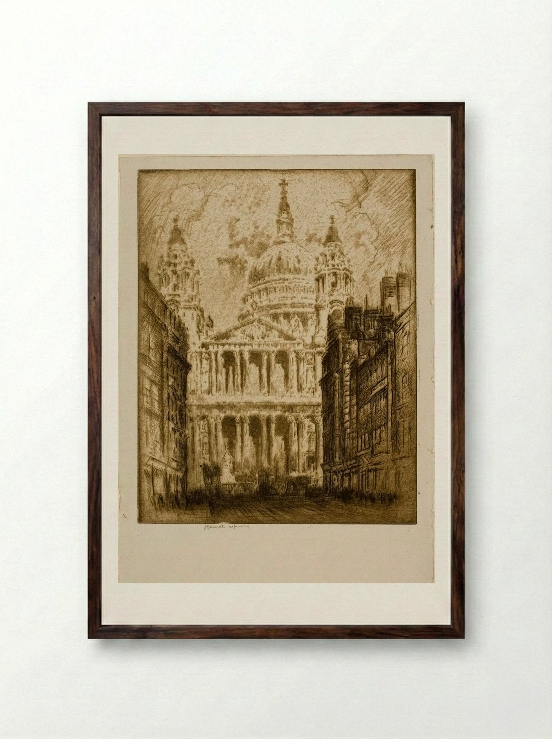 Saint Paul's, Fleet Street - Joseph Pennell - Framed Print Dark Wood