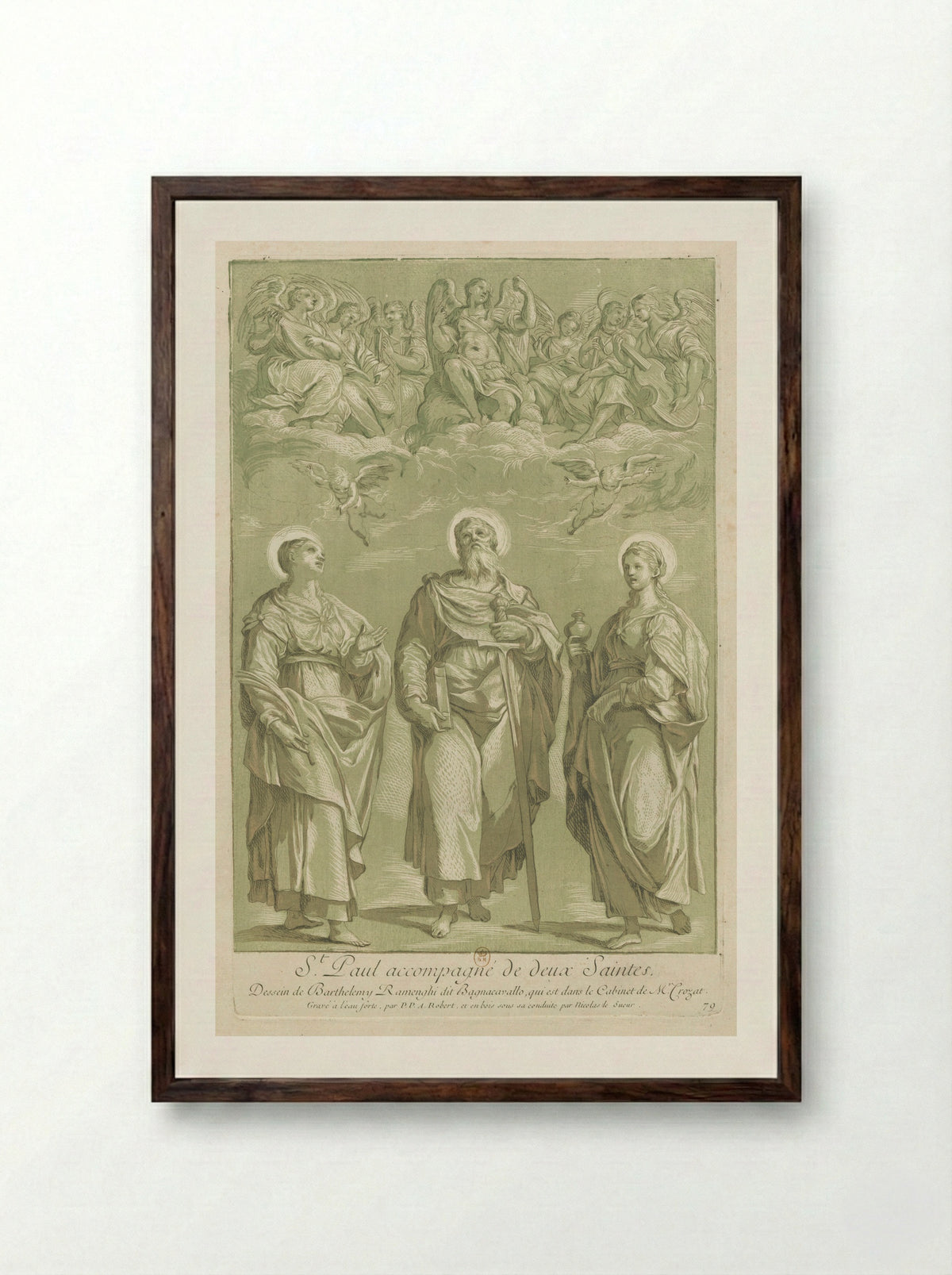 Saint Paul with Saints - Paul-Ponce-Antoine Robert - Framed Print Dark Wood