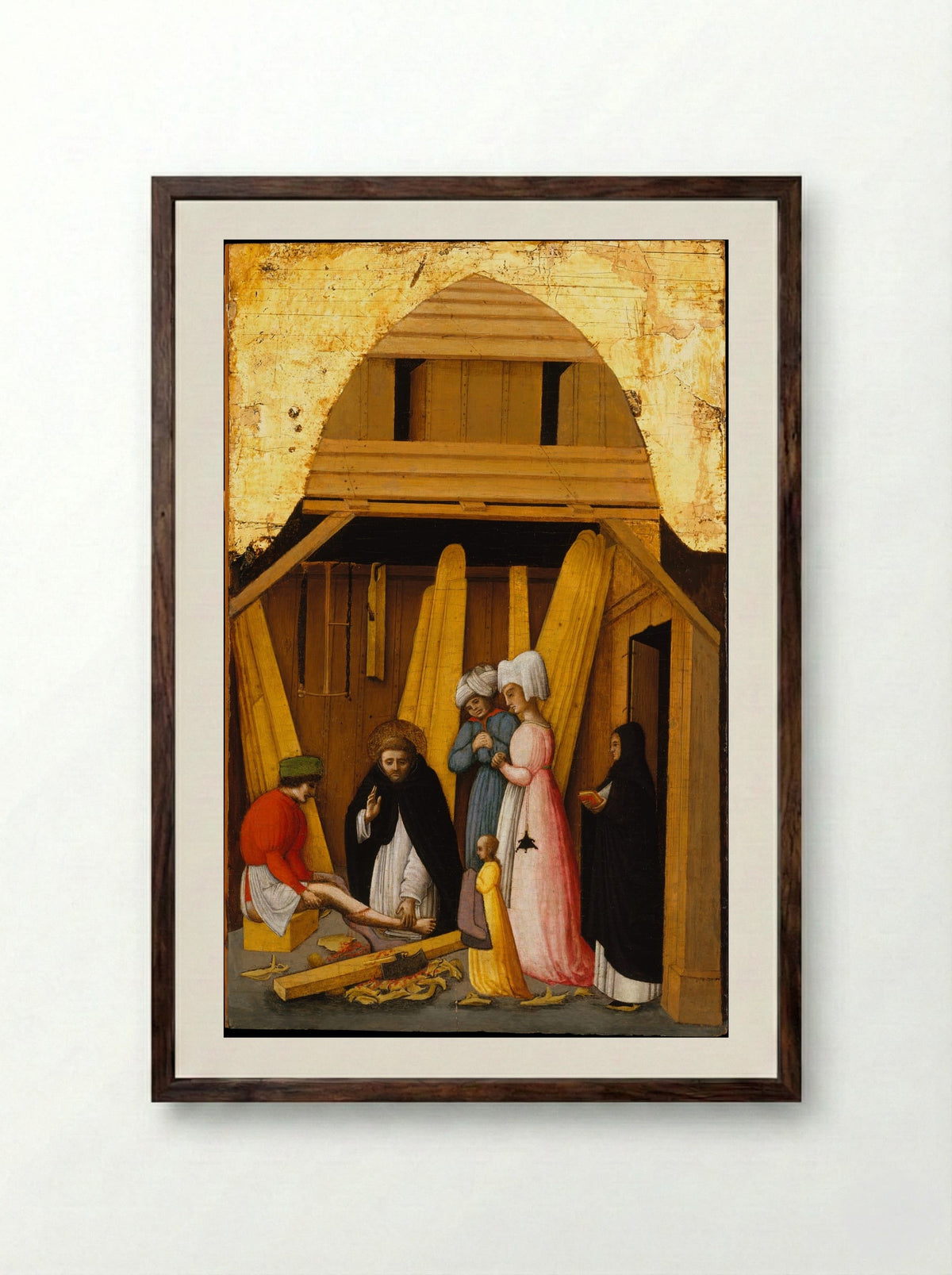 Saint Peter Martyr Healing the Leg of a Young Man - Antonio Vivarini - Framed Print Dark Wood