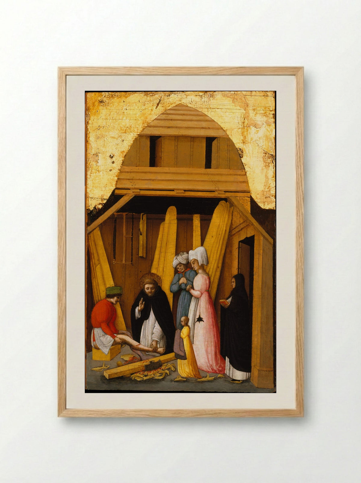 Saint Peter Martyr Healing the Leg of a Young Man - Antonio Vivarini - Framed Print Wood