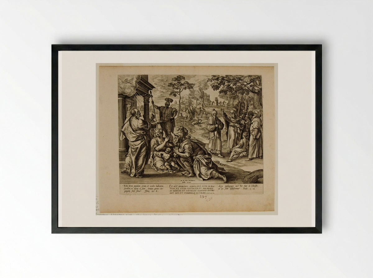 Saint Peter Preaching to the Gentiles in Caesarea - Johannes Wierix - Framed Print Black