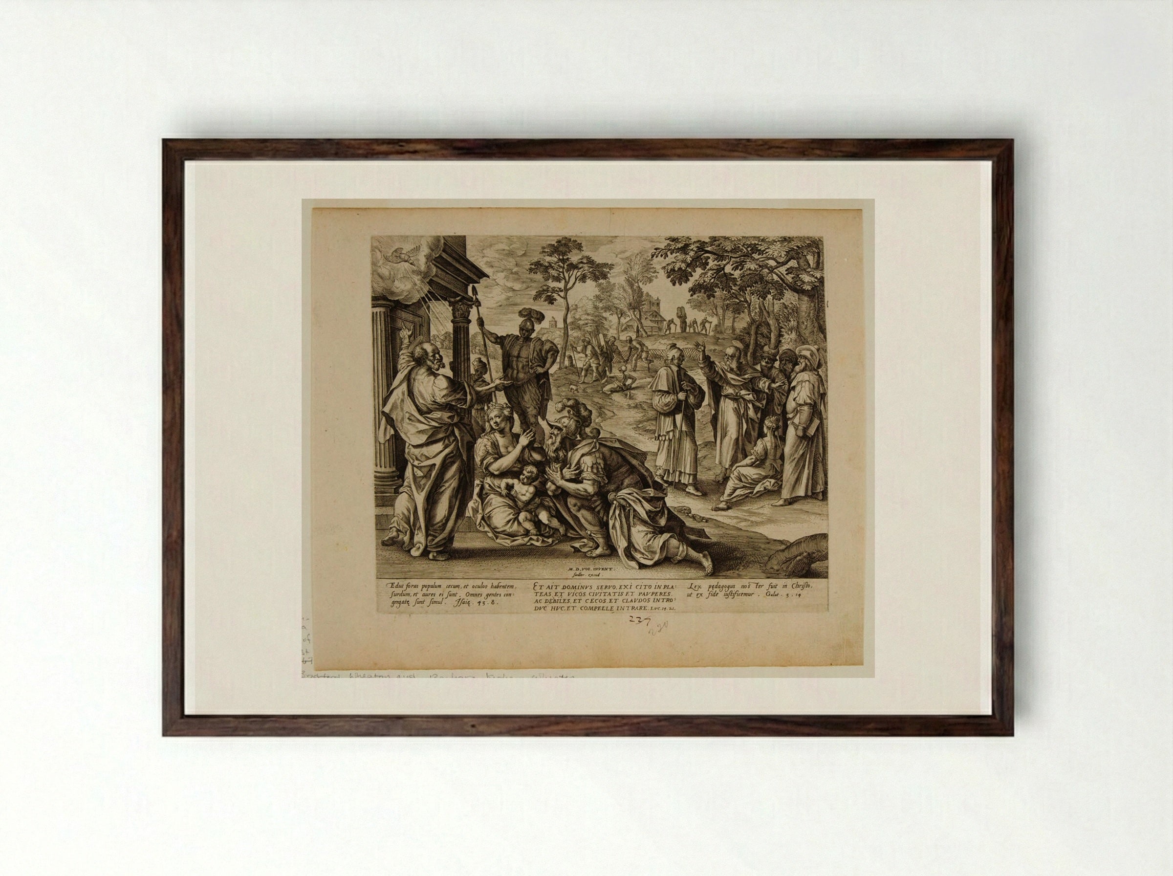 Saint Peter Preaching to the Gentiles in Caesarea - Johannes Wierix - Framed Print Dark Wood