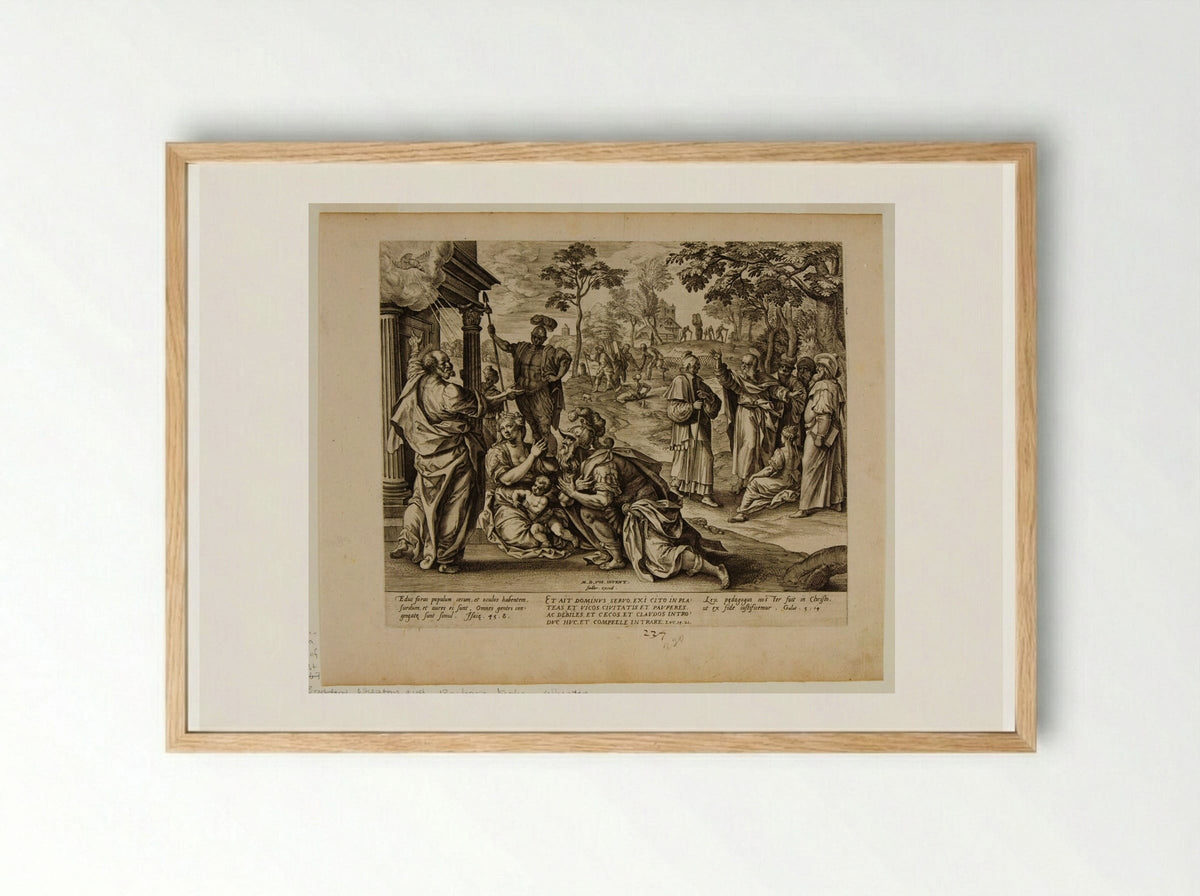 Saint Peter Preaching to the Gentiles in Caesarea - Johannes Wierix - Framed Print Wood
