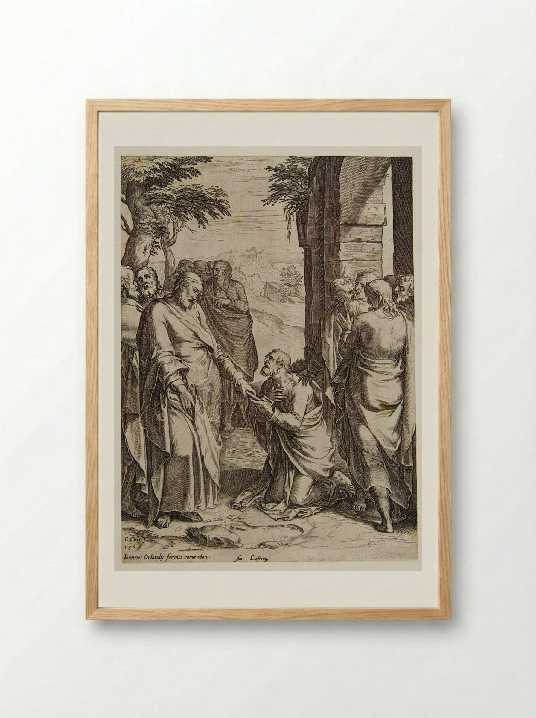 Saint Peter Receiving the Keys - Cornelis Cort - Framed Print Wood