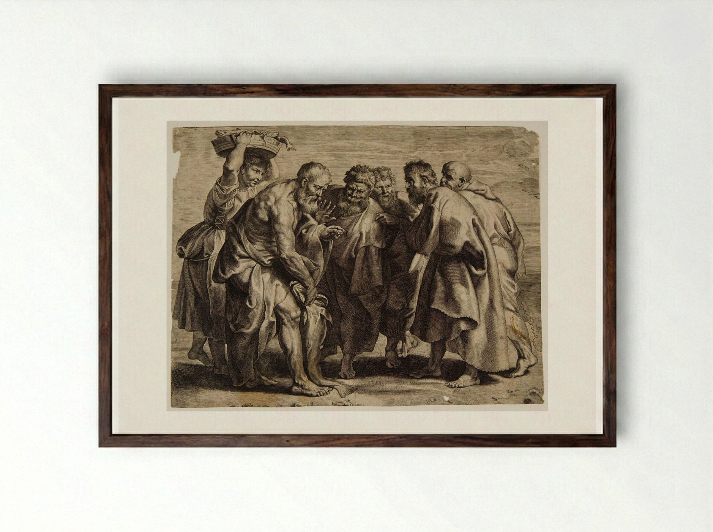 Saint Peter Taking Money from the Mouth of the Fish - Lucas Vorsterman I - Framed Print Dark Wood