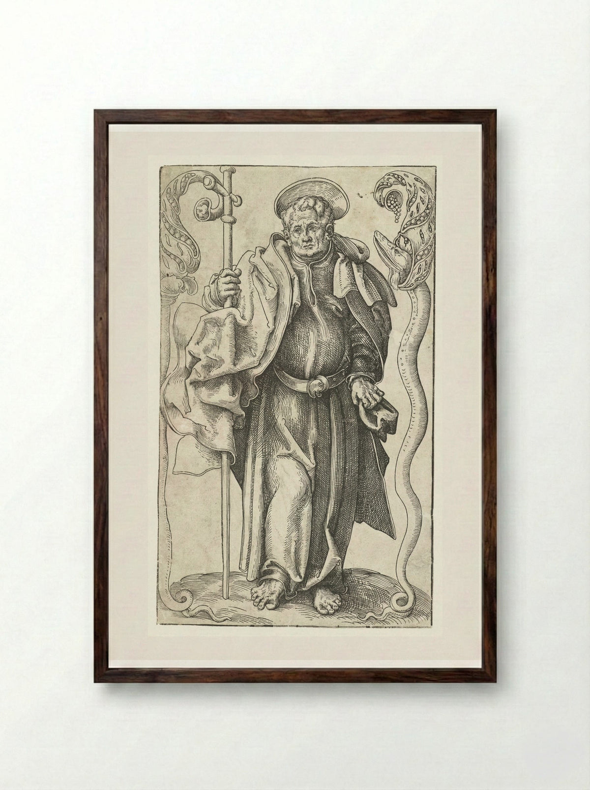 Saint Philip with Cross and Serpent - Lucas Cranach the Elder - Framed Print Dark Wood