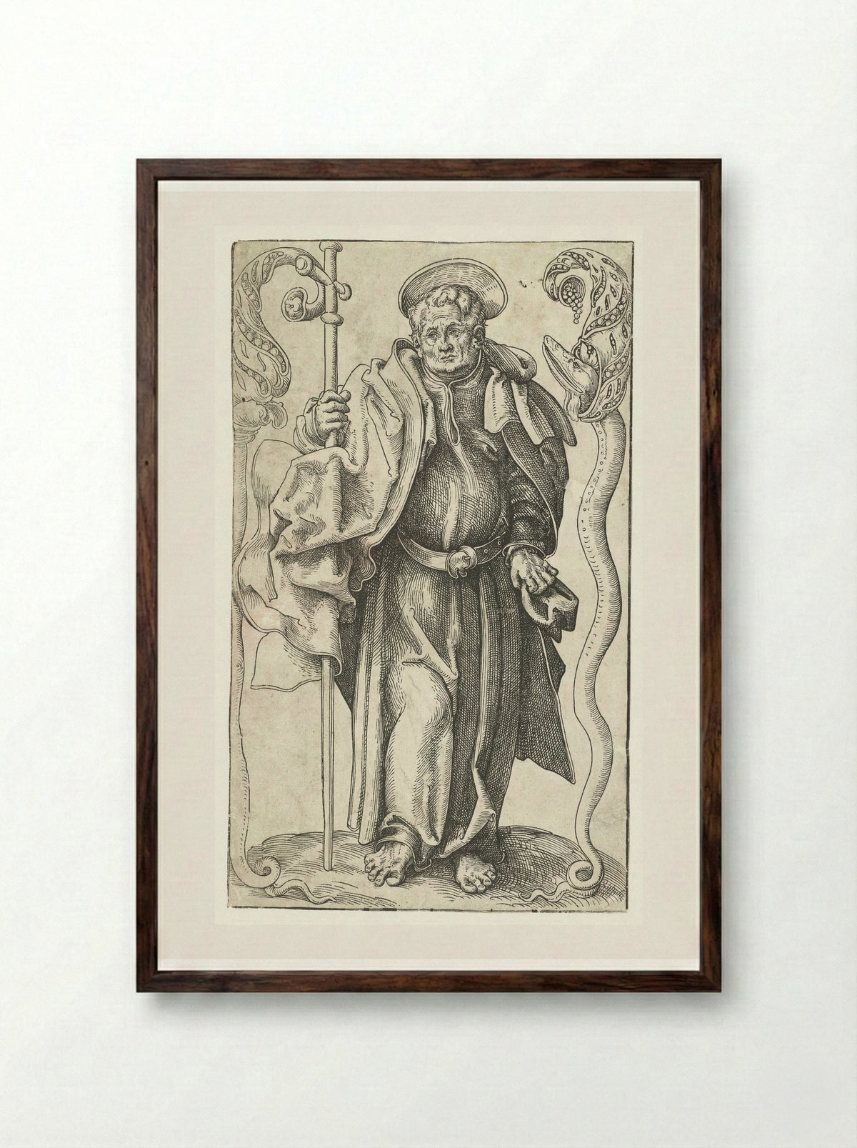 Saint Philip with Cross and Serpent - Lucas Cranach the Elder - Framed Print Dark Wood