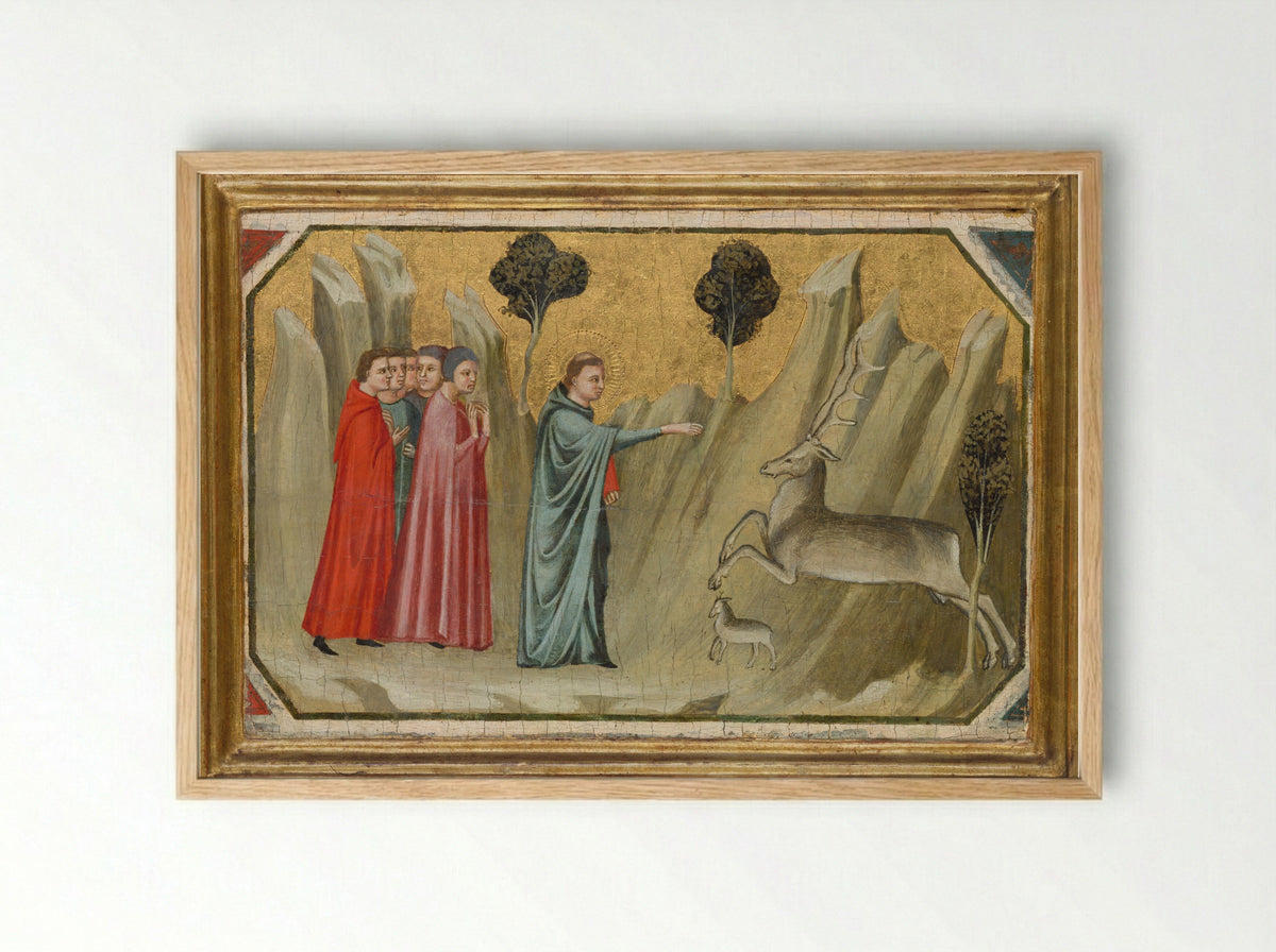Saint Proculus on a Journey Stops a Doe in the Wilderness - Pacino di Bonaguida - Framed Print Wood