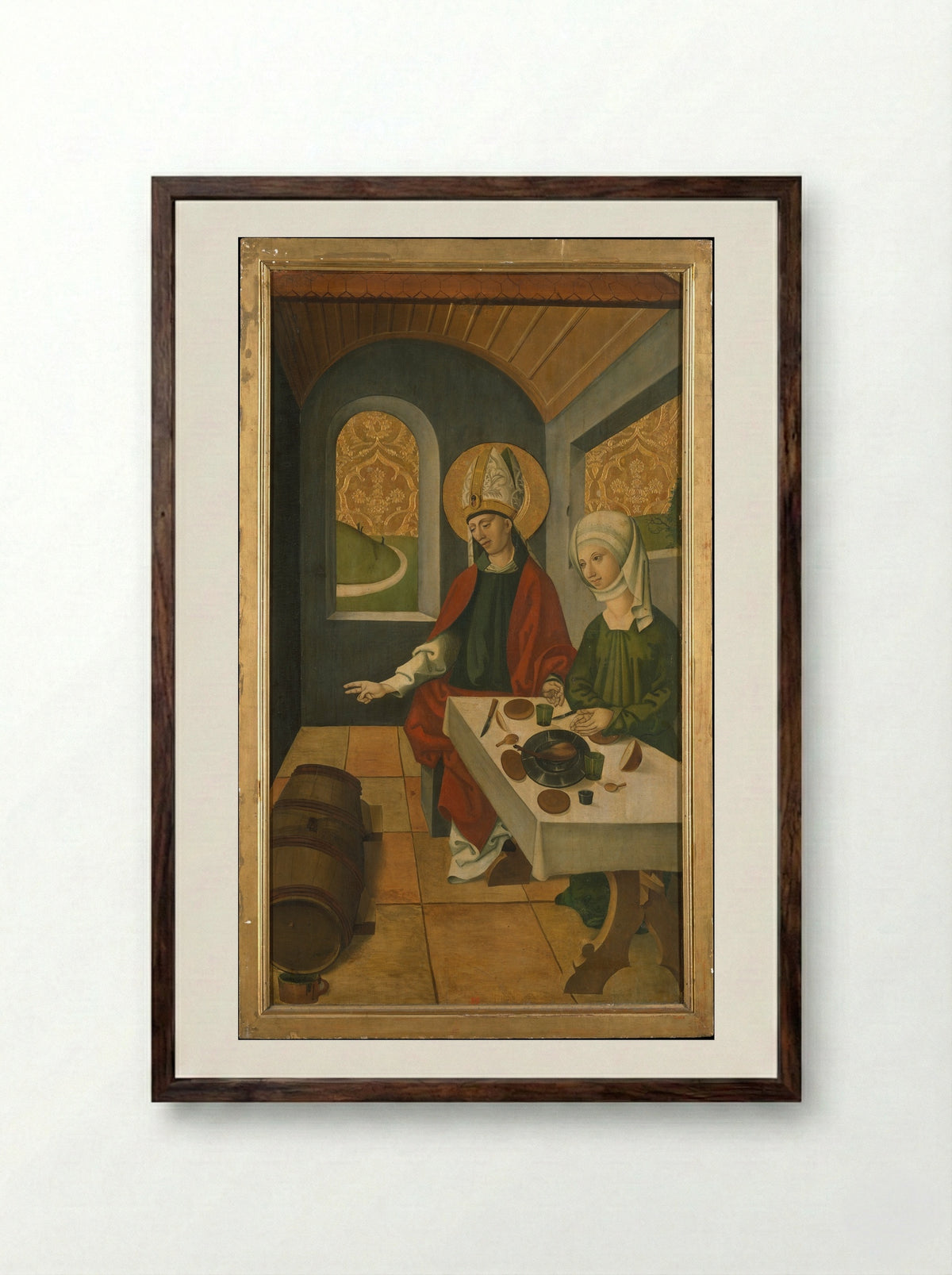 Saint Remigius Replenishing the Barrel of Wine - Swiss Painter - Framed Print Dark Wood