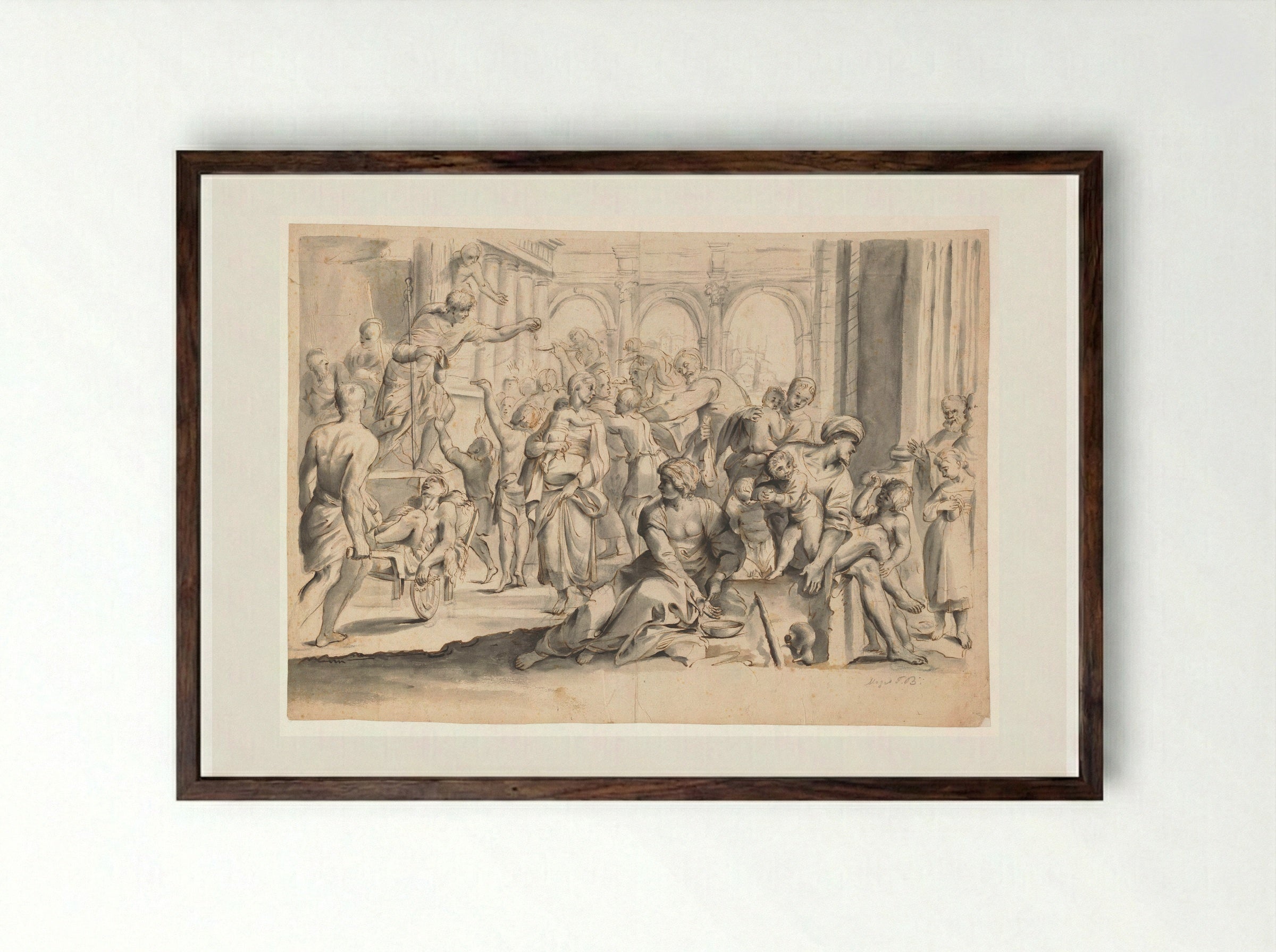 Saint Roch Distributing Alms - Moses ter Borch - Framed Print Dark Wood